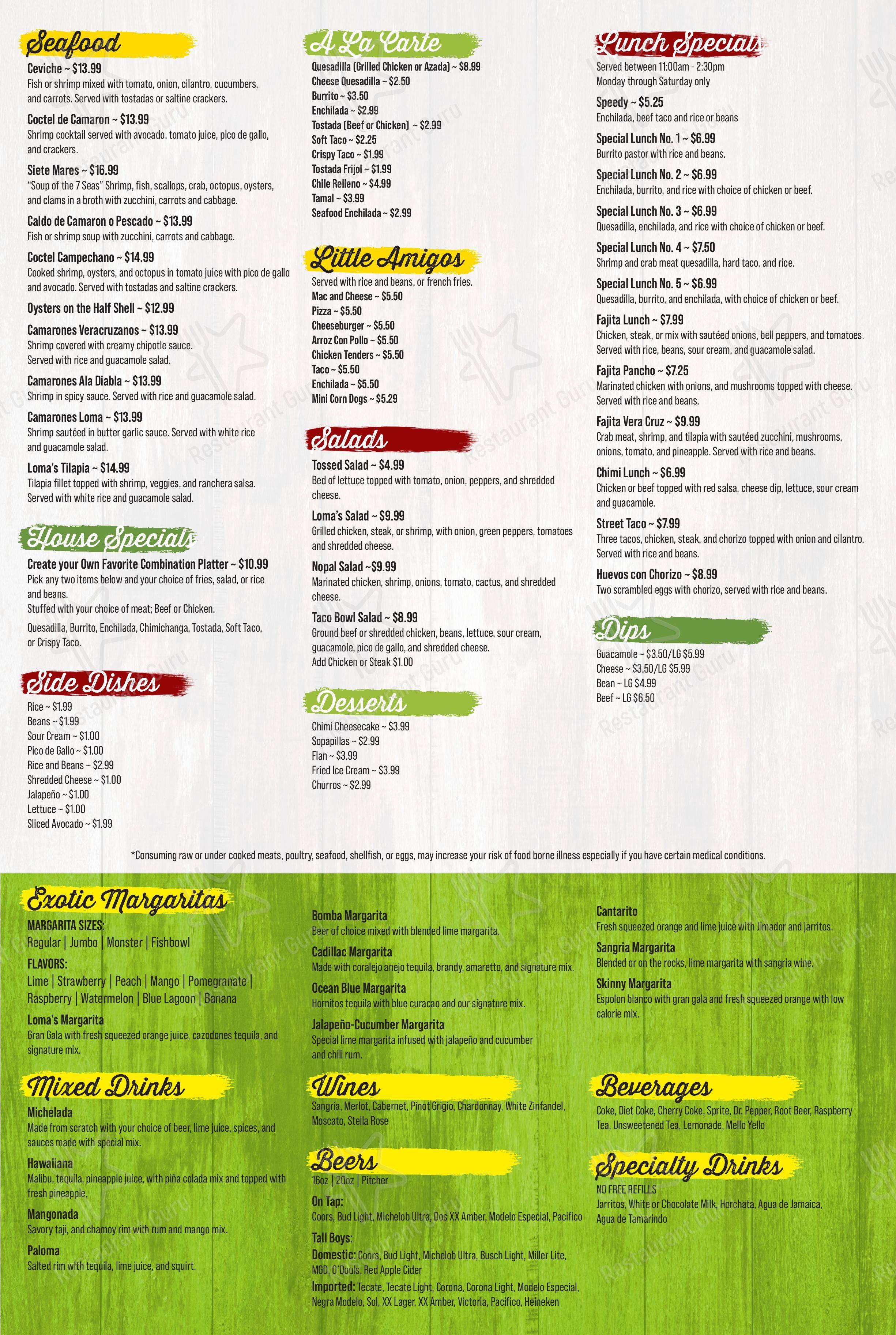 Menu at Las Lomas Mexican Grill restaurant, Vinton