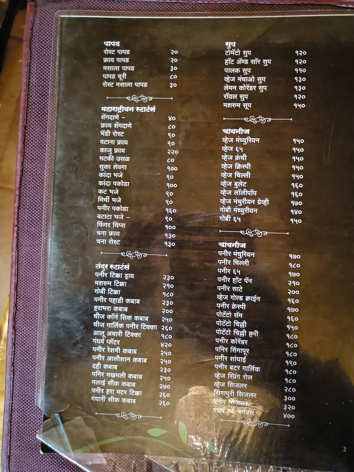Gandharva Garden Pure Veg menu