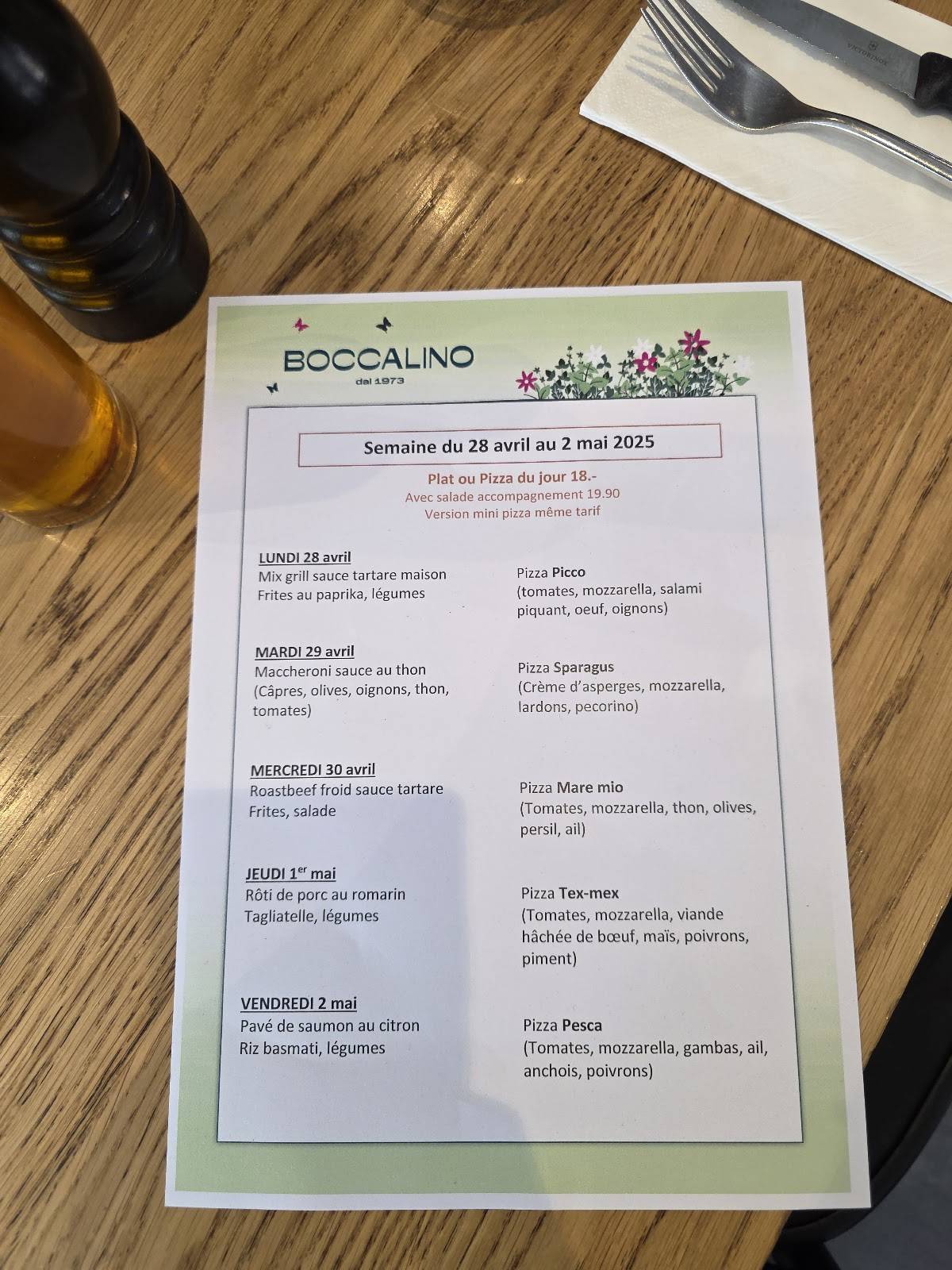 Menu di Restaurant Boccalino 