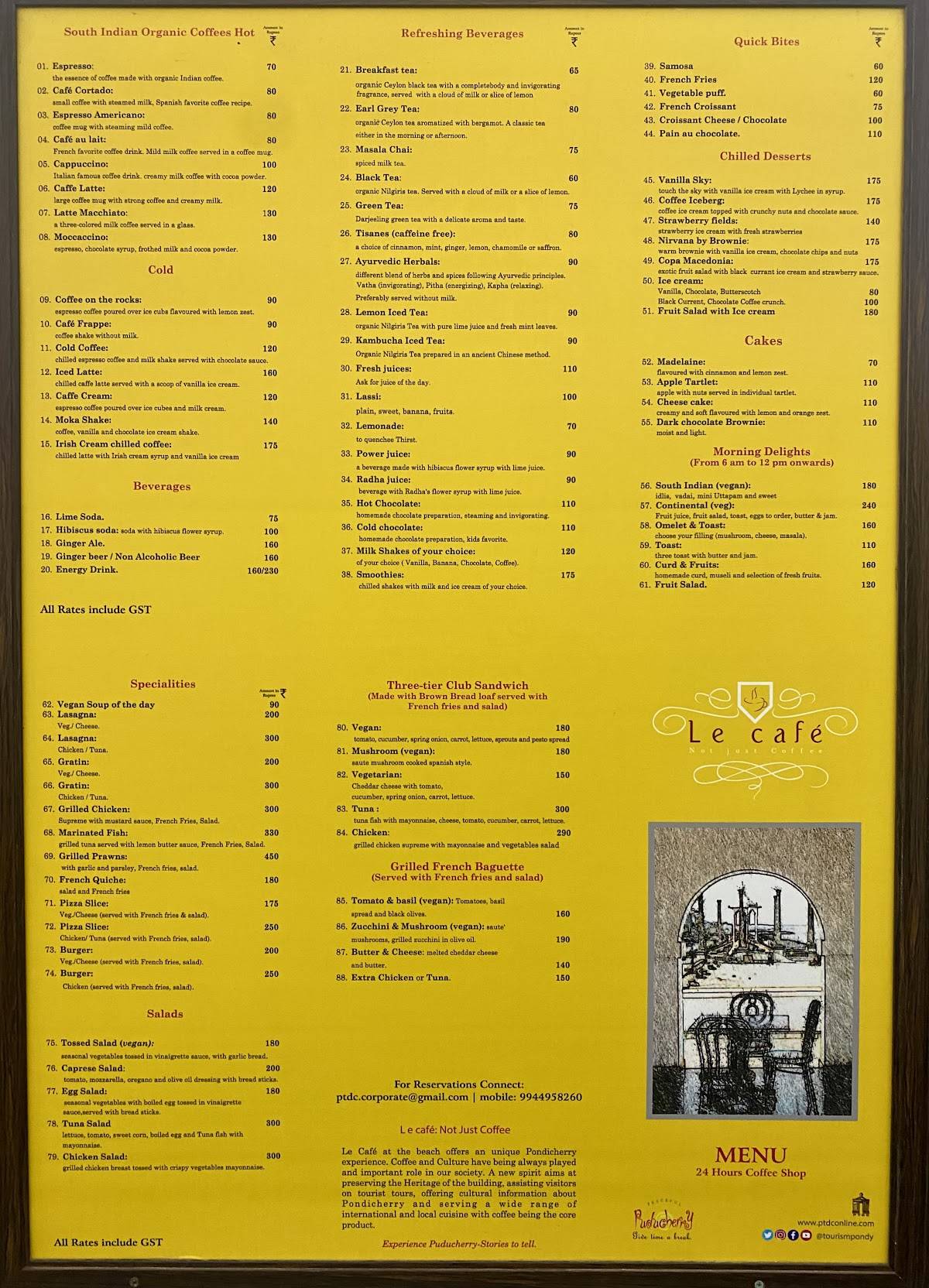 Le Café menu