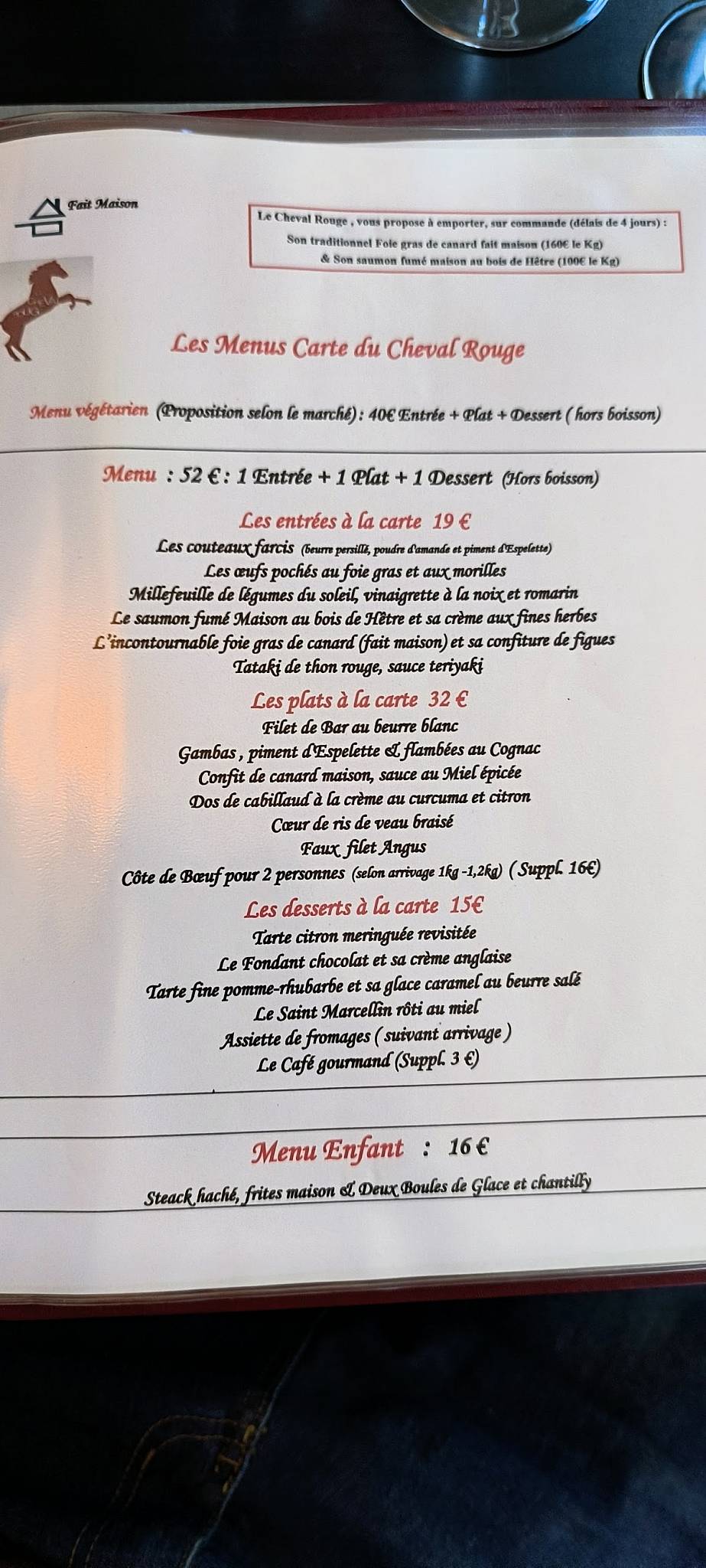 Menu de Le Cheval Rouge