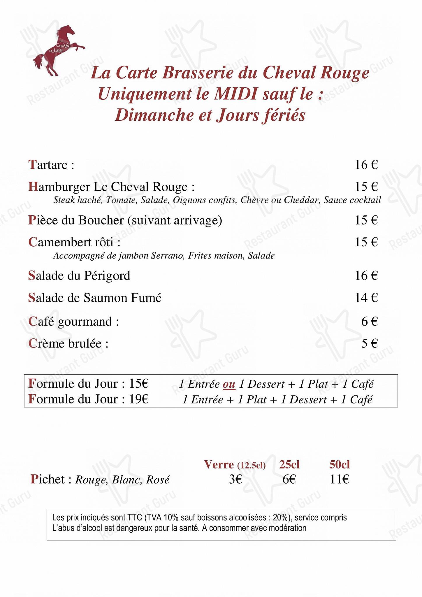 Découvrez le menu pour Le Cheval Rouge