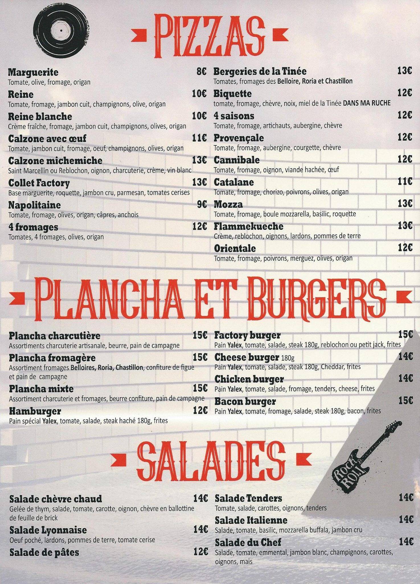 Menu de Le Collet Factory