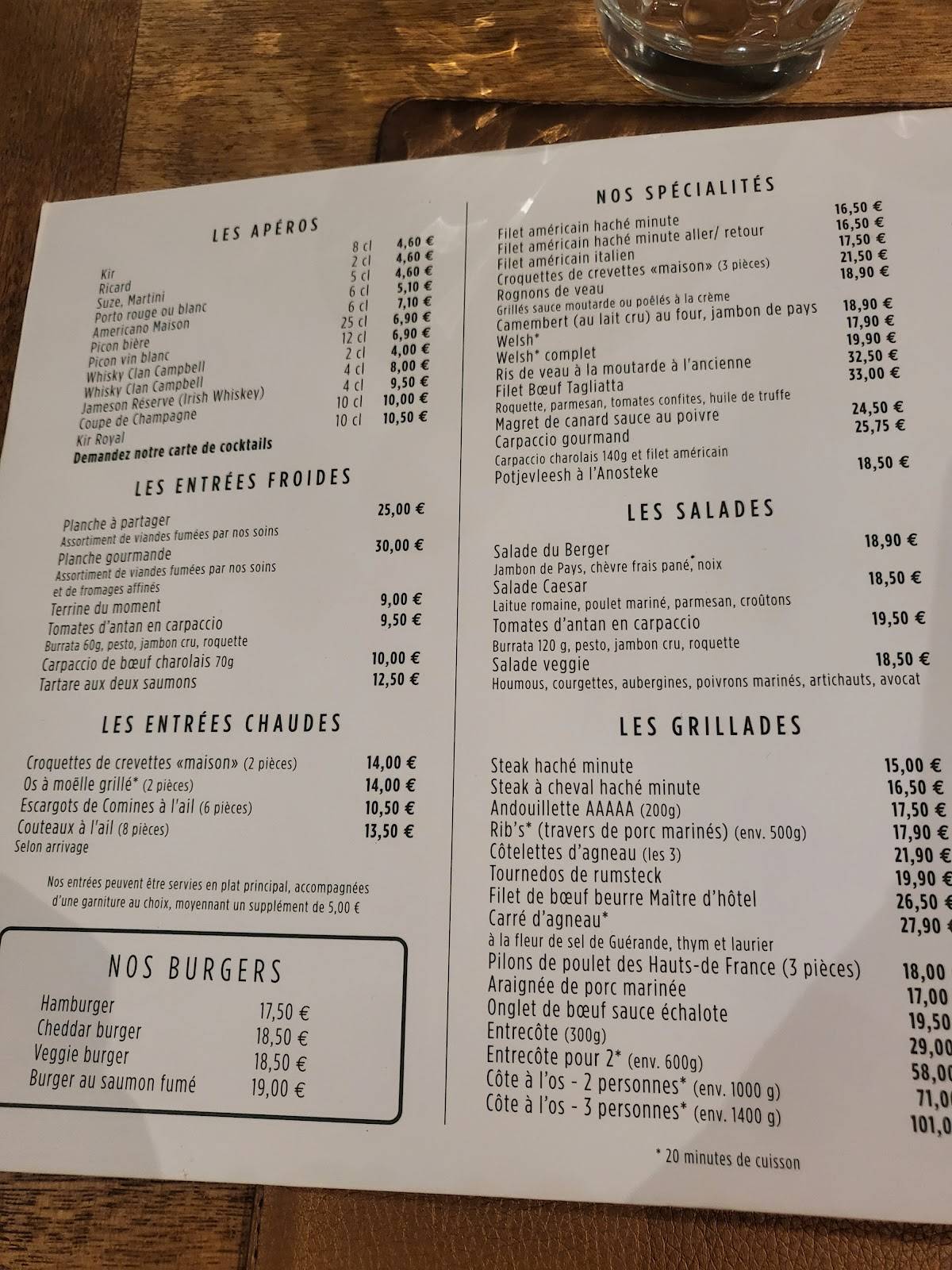 Menu de Le Fer à Cheval