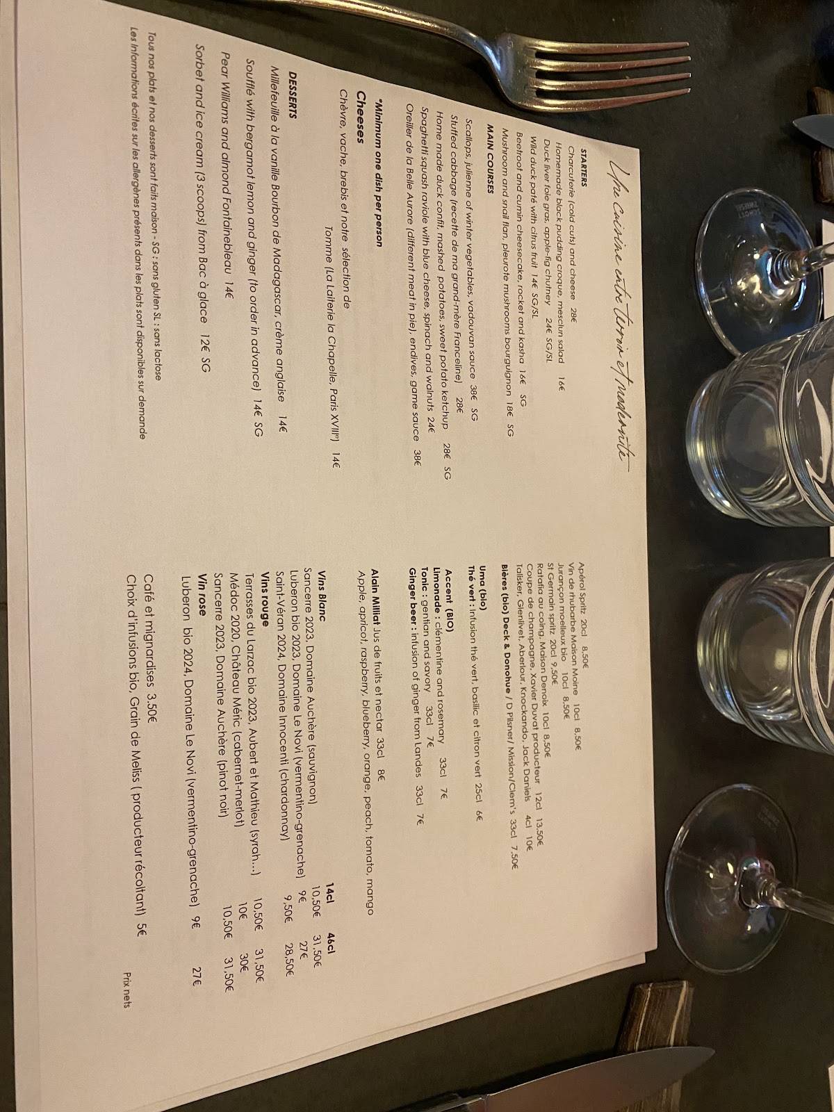 Menu de Le Florimond