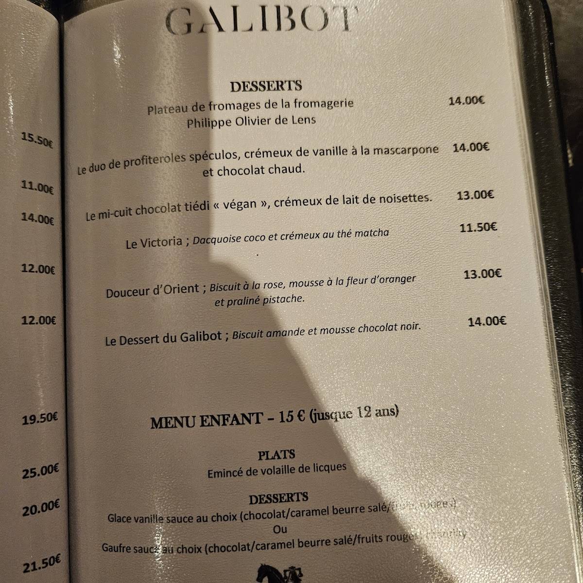 Menu de Le Galibot