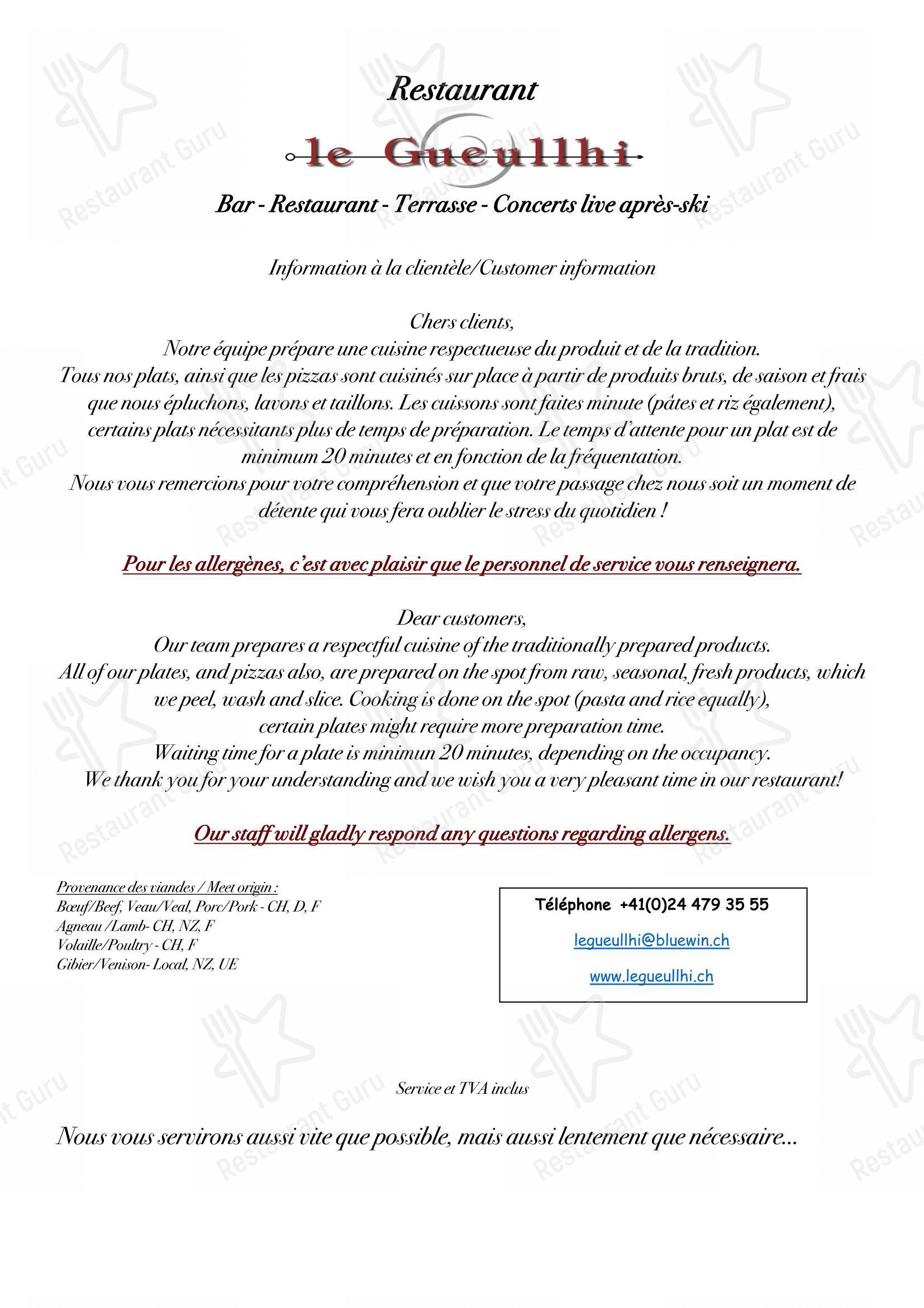 Le Gueullhi in Champéry - Menu