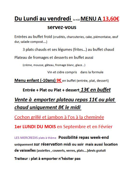 Menu de Le Matoury