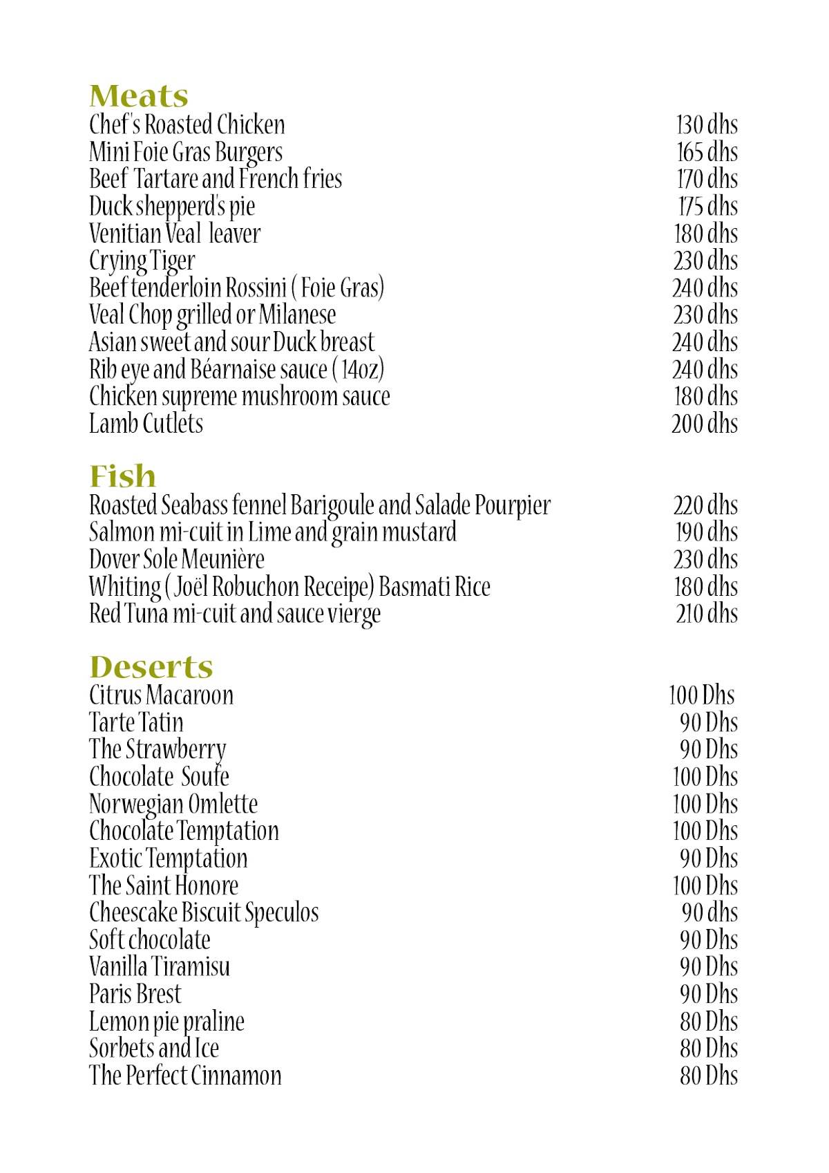 Menu de Le Palace Marrakech
