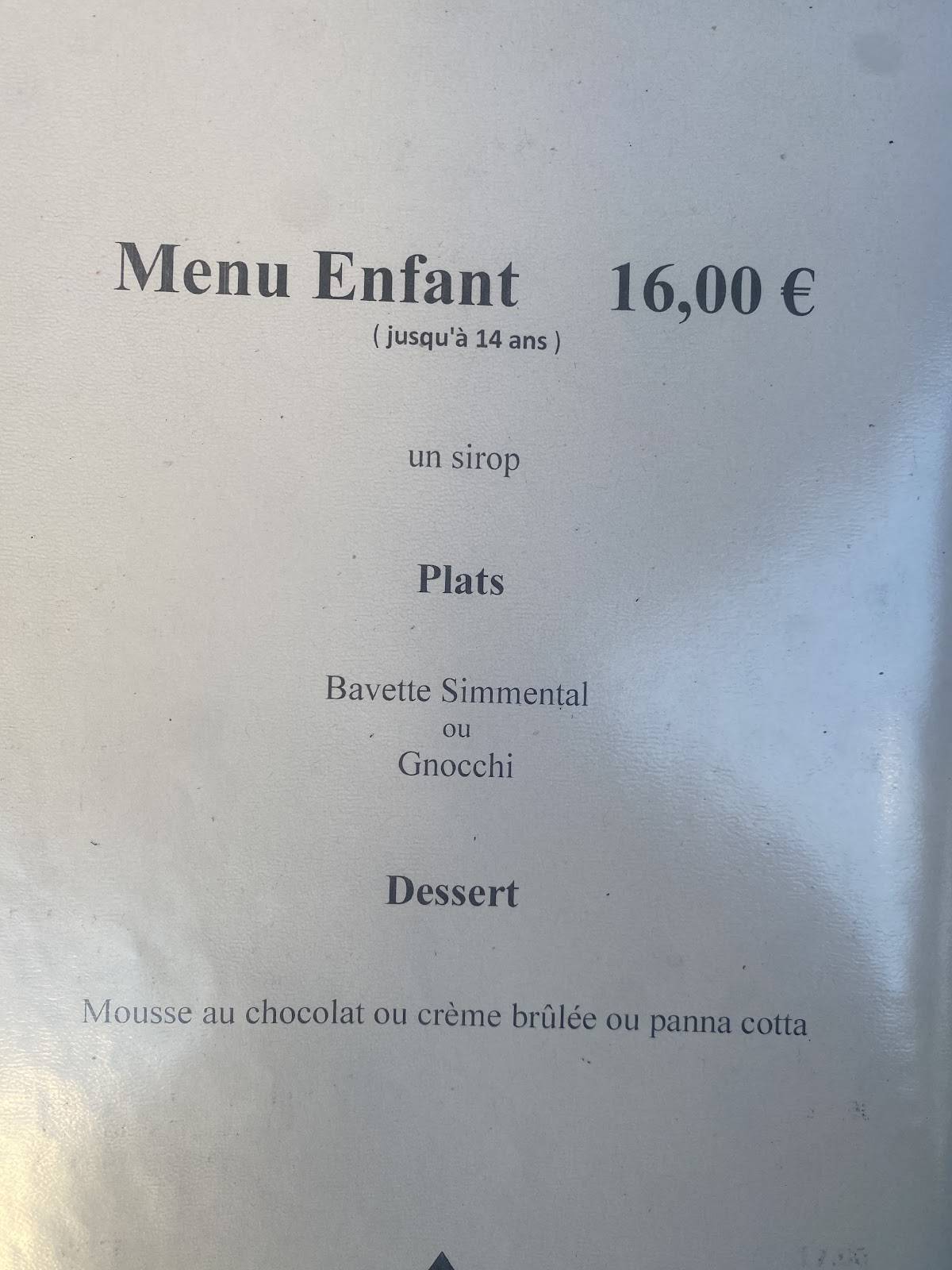 Menu de Restaurant le Patio