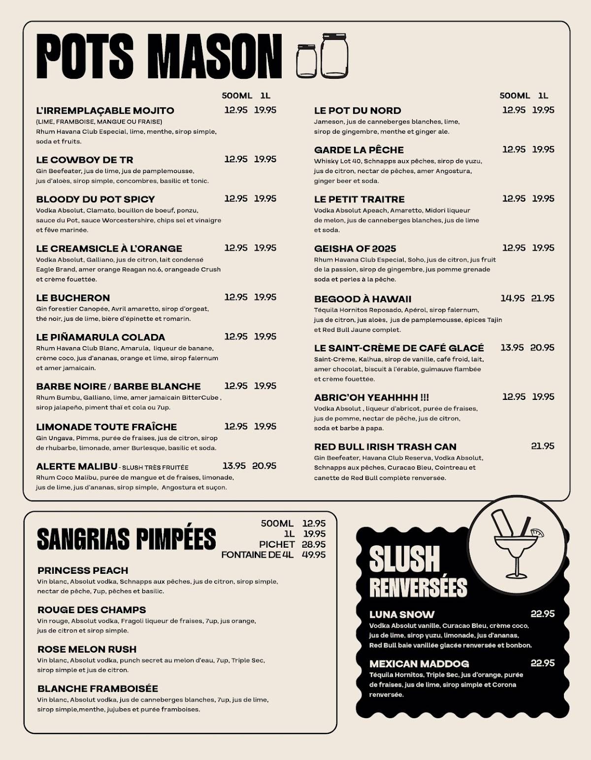Menu de Le Pot Papilles et Cocktails