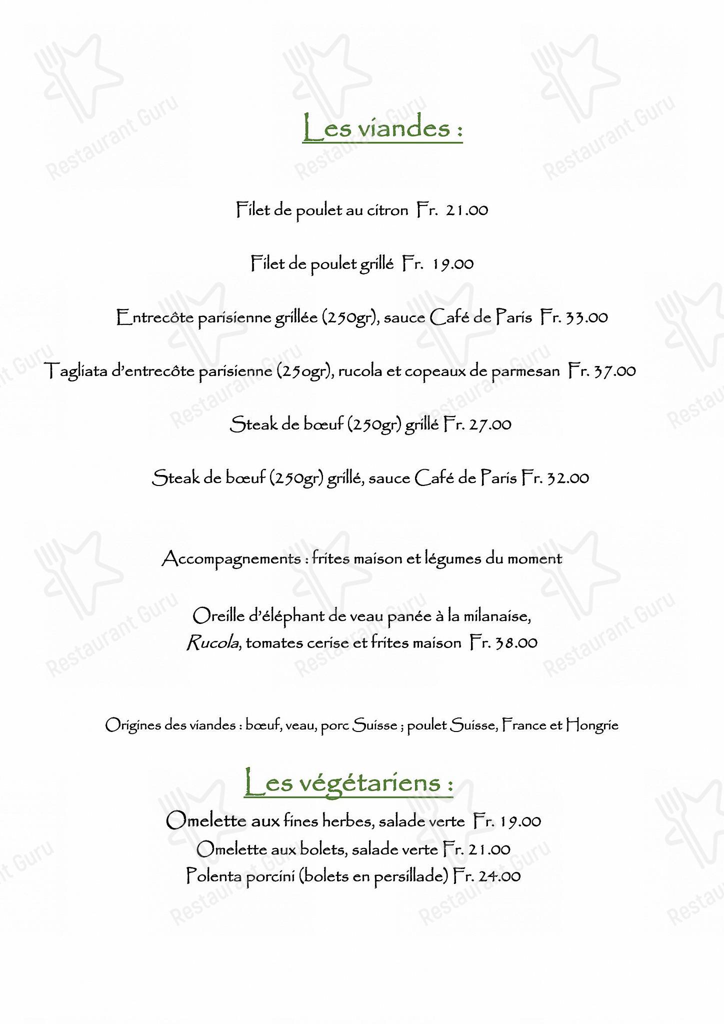 Dinner Menu per Restaurant Tennis Club de Champel in Veyrier