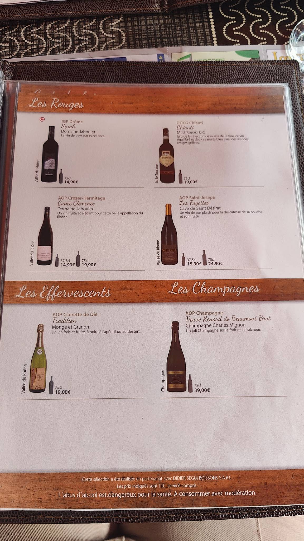 Menu de Le Rimini