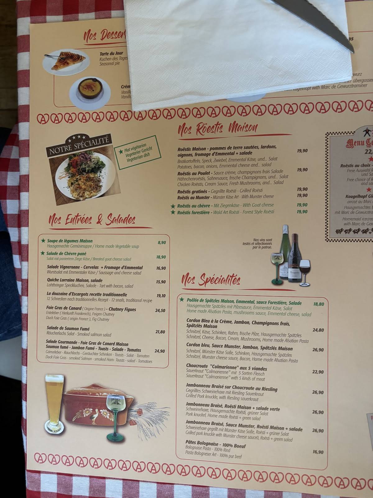 Menu de Le Stam Winstub