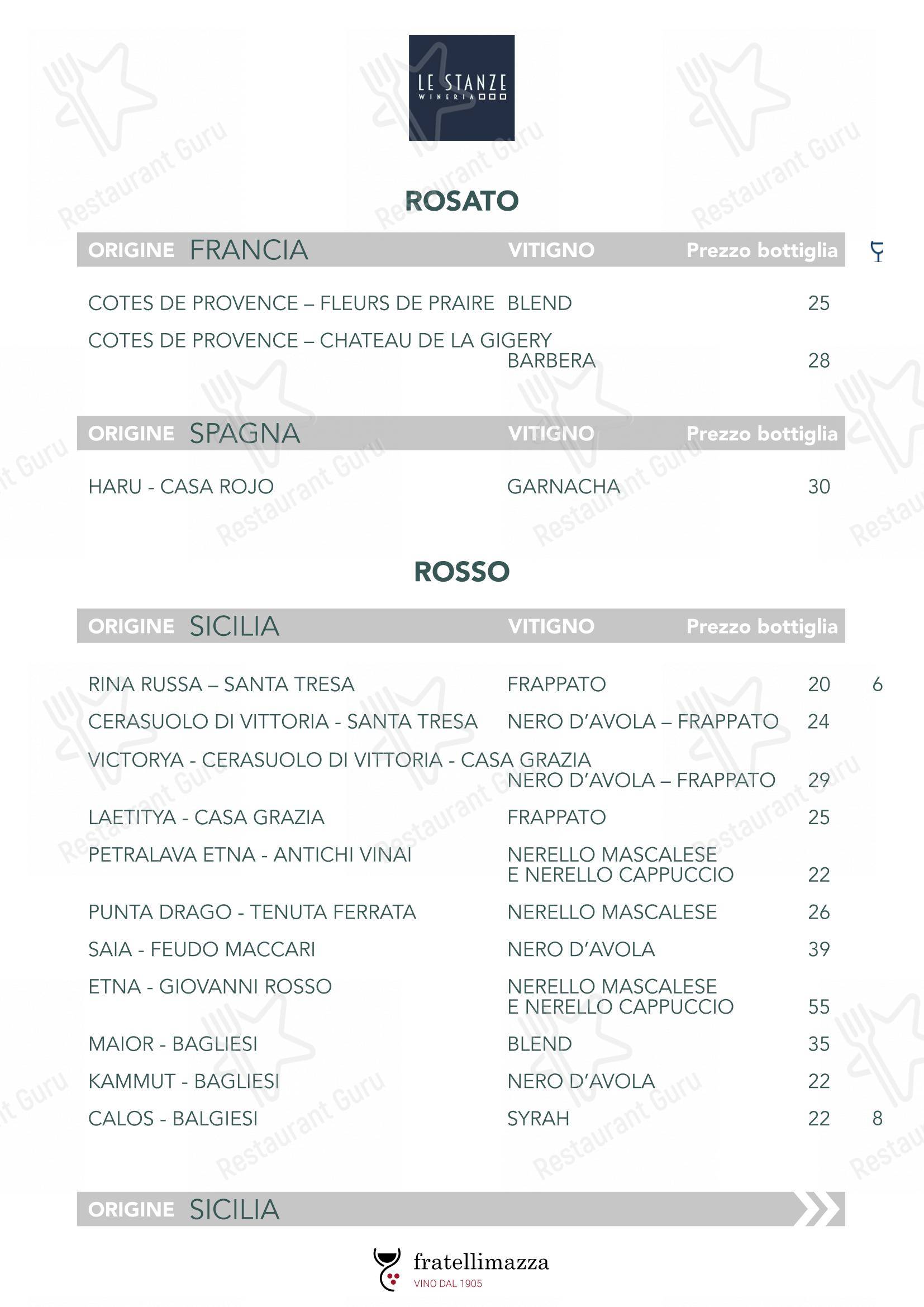 Menu per Le Stanze wineria in Ragusa
