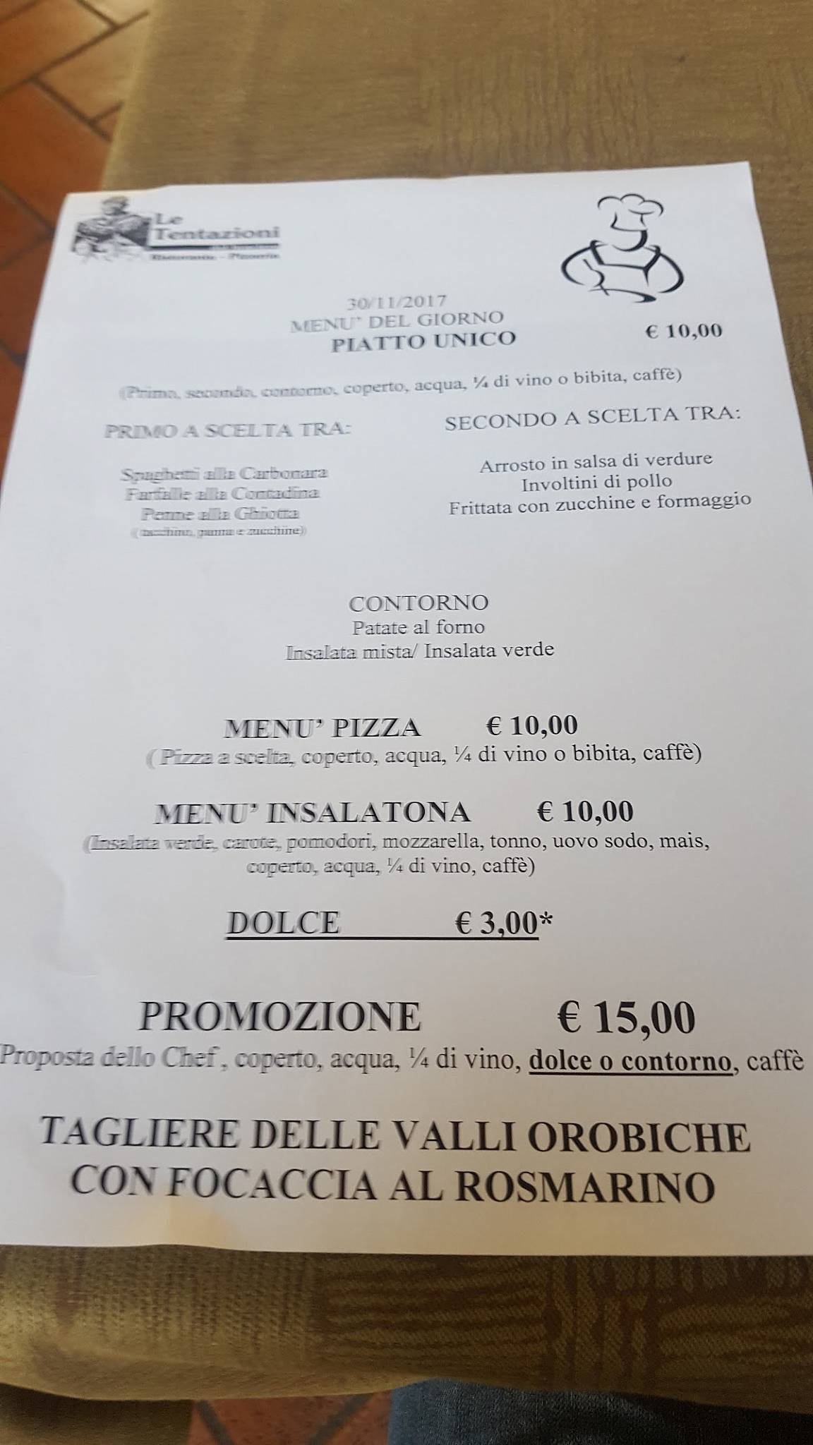 Menu di Le Tentazioni Del Braciere 