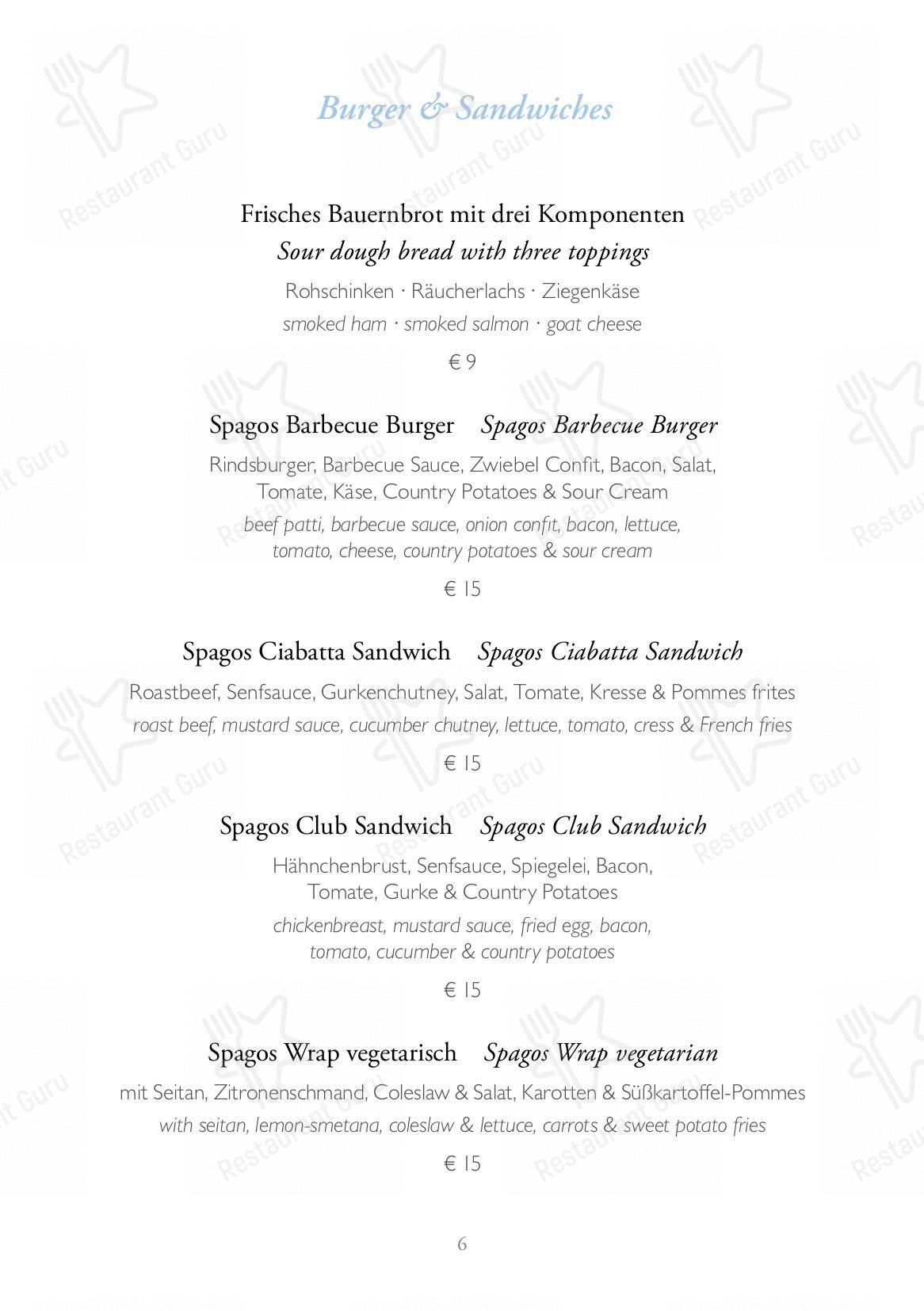 Коктейльная карта pour Spagos restaurant