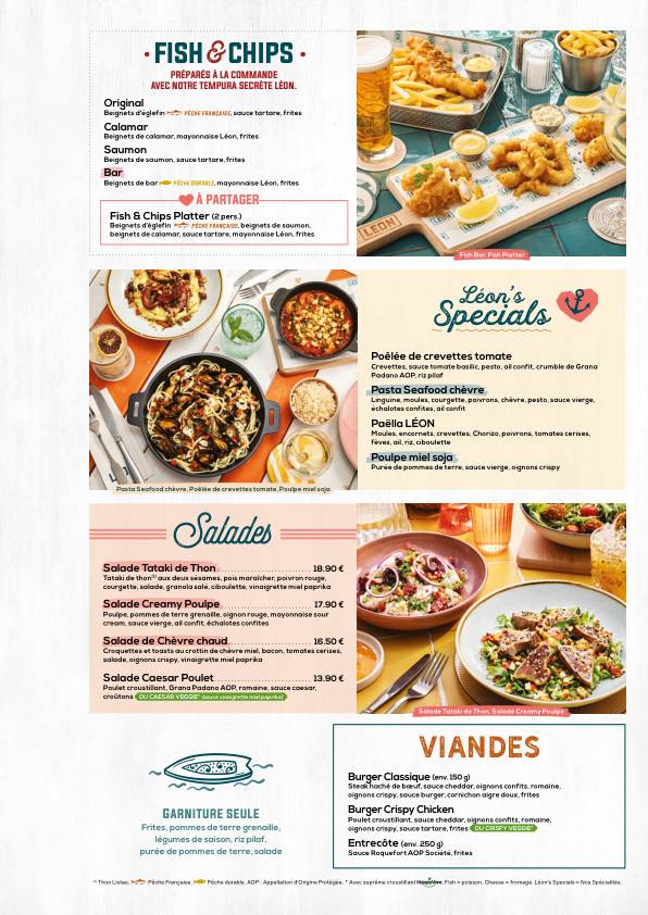 Menu de Léon Seafood & Cocktails - Cholet