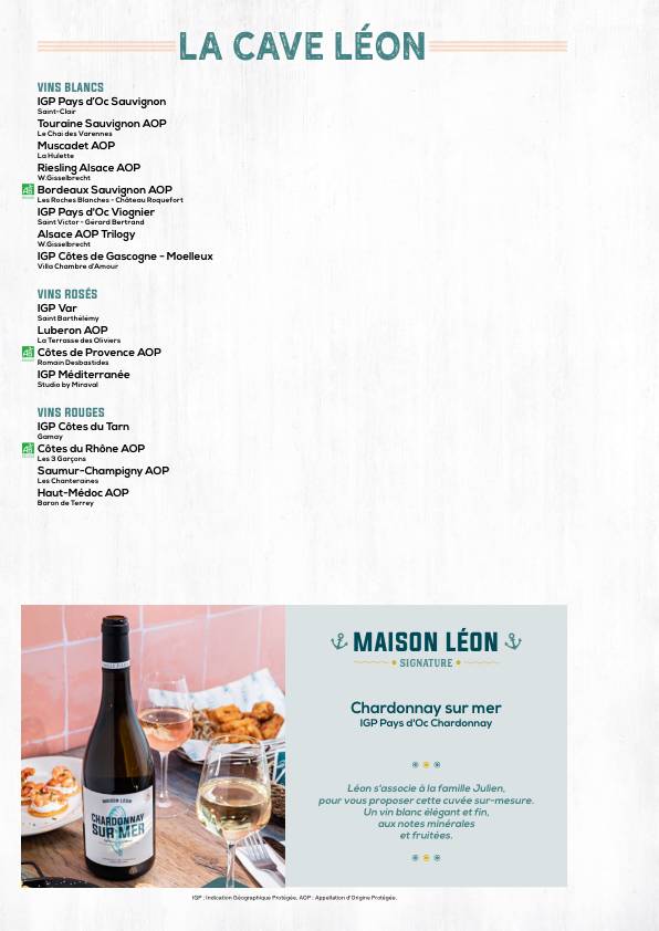 Menu de Léon Seafood & Cocktails - Cholet