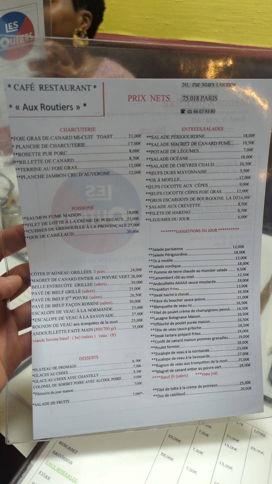 Menu de Les Routiers