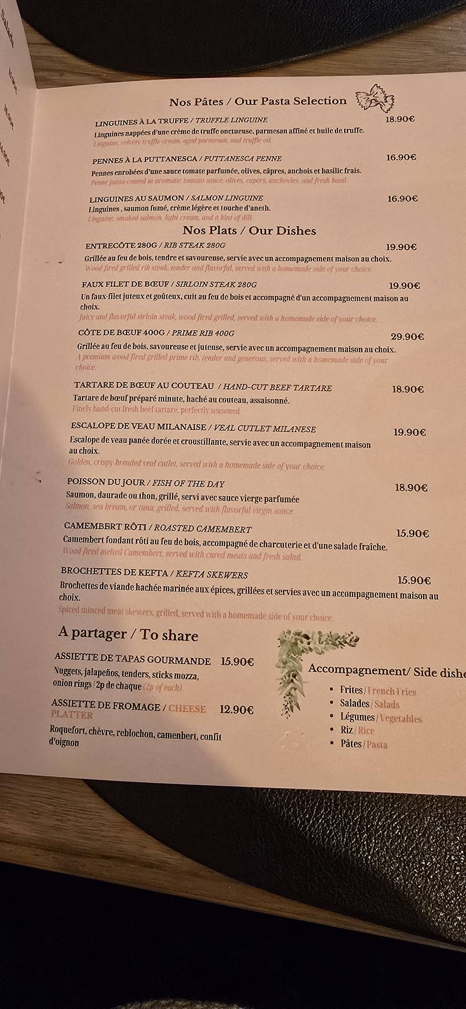 Menu de L'escale restaurant pizzeria & burgers