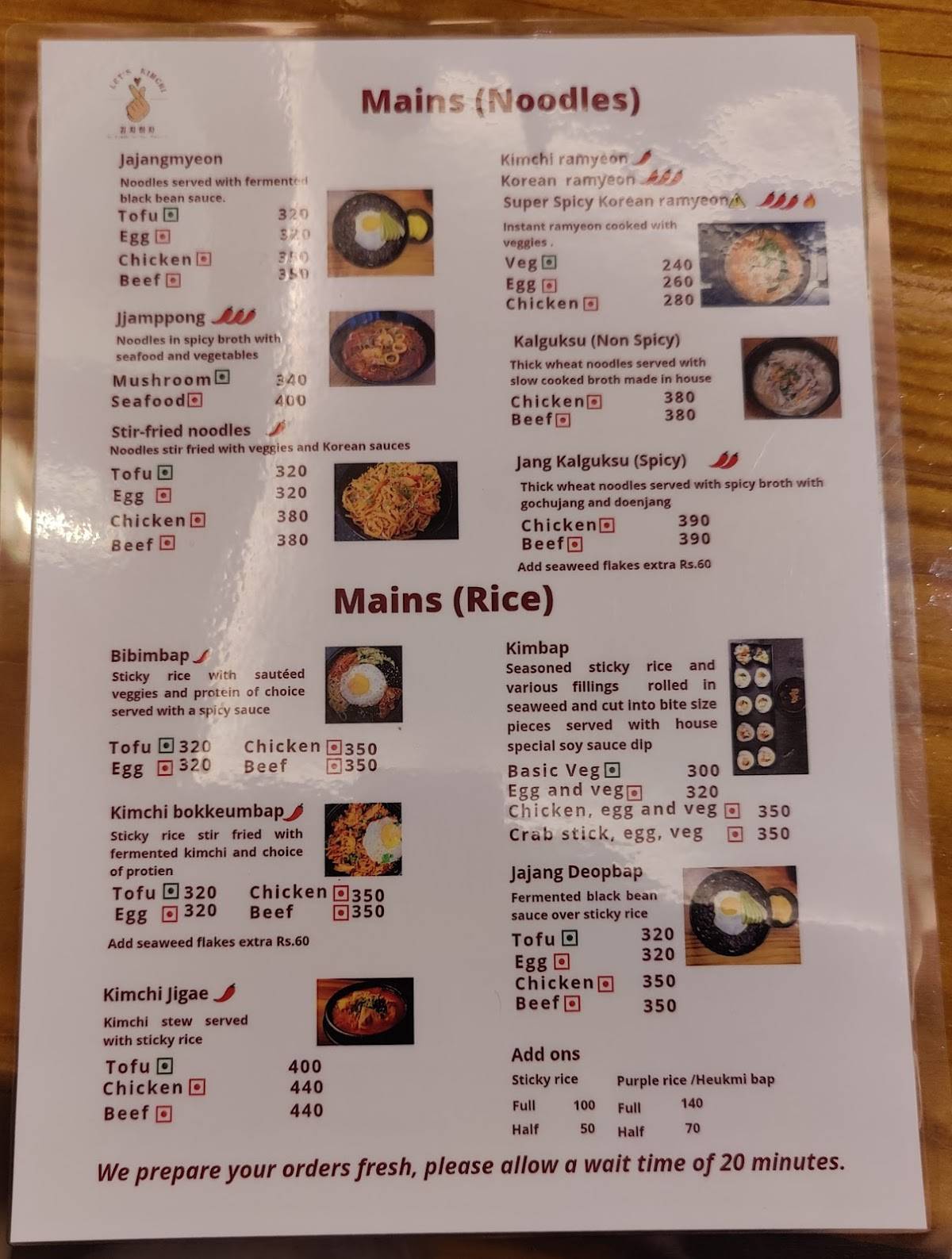 Let's Kimchi menu