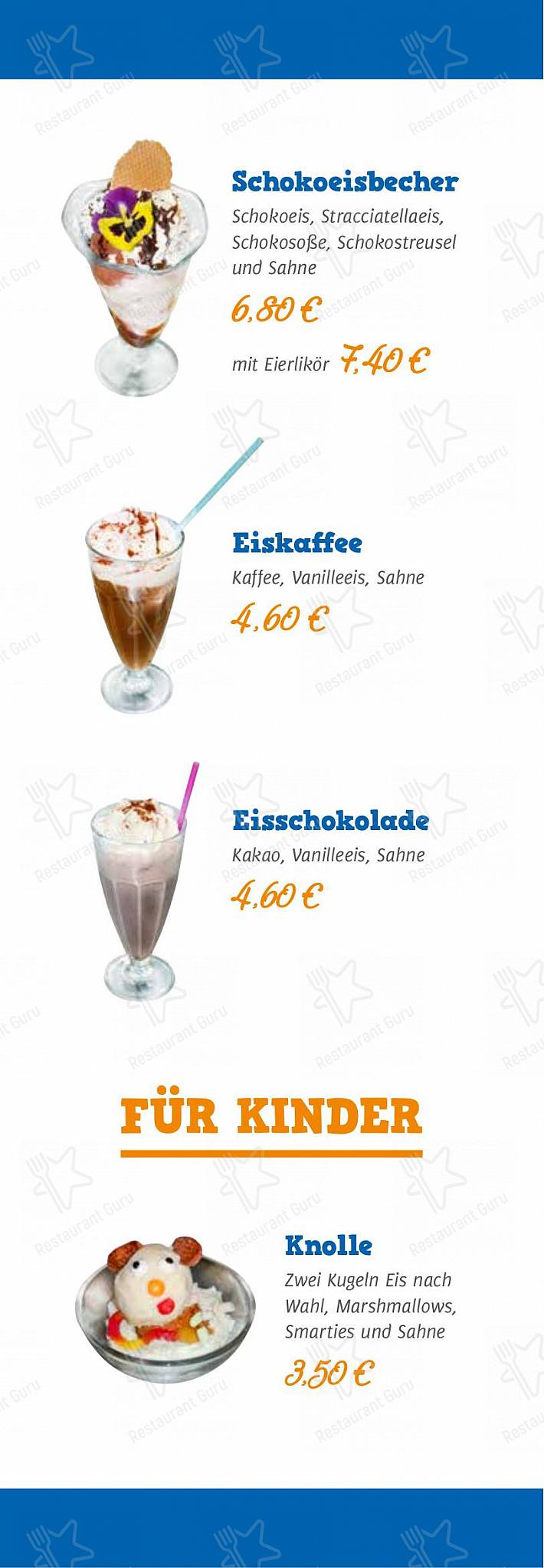 Menu pour Restaurant Levante - Детское