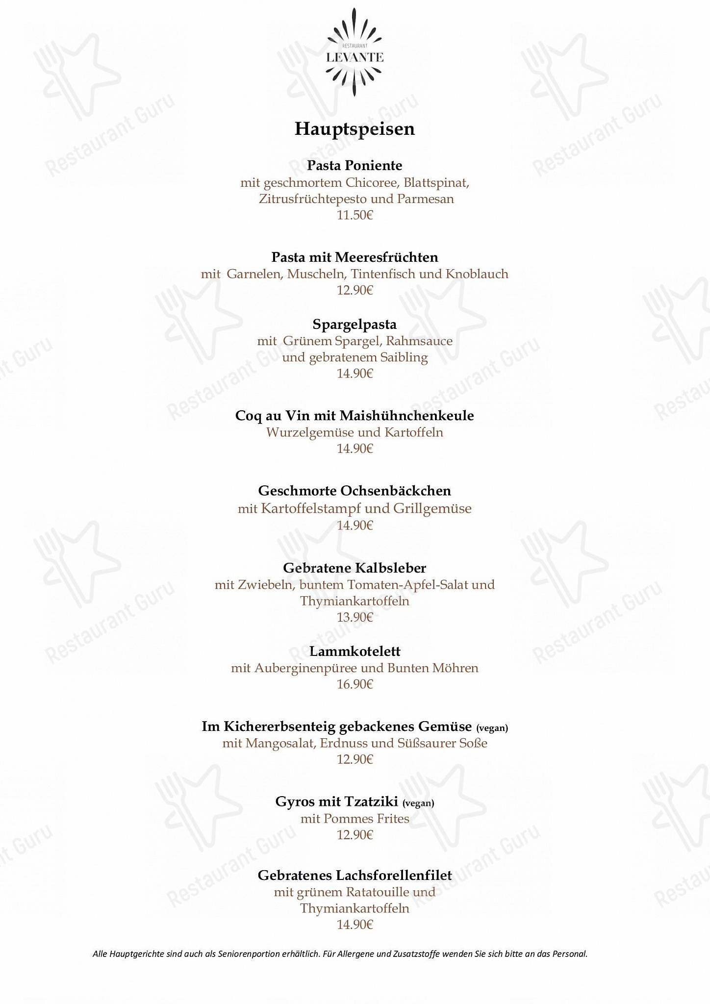 Menu pour Restaurant Levante - Детское