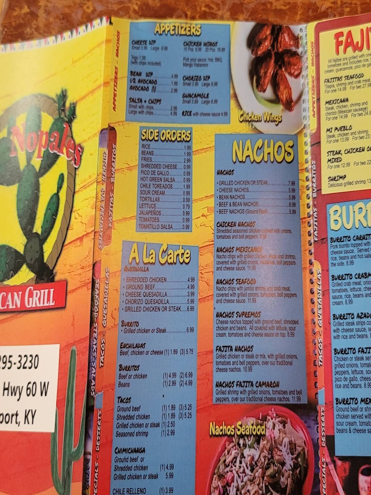 Menu at Los Nopales Méxican Grill restaurant, Lewisport