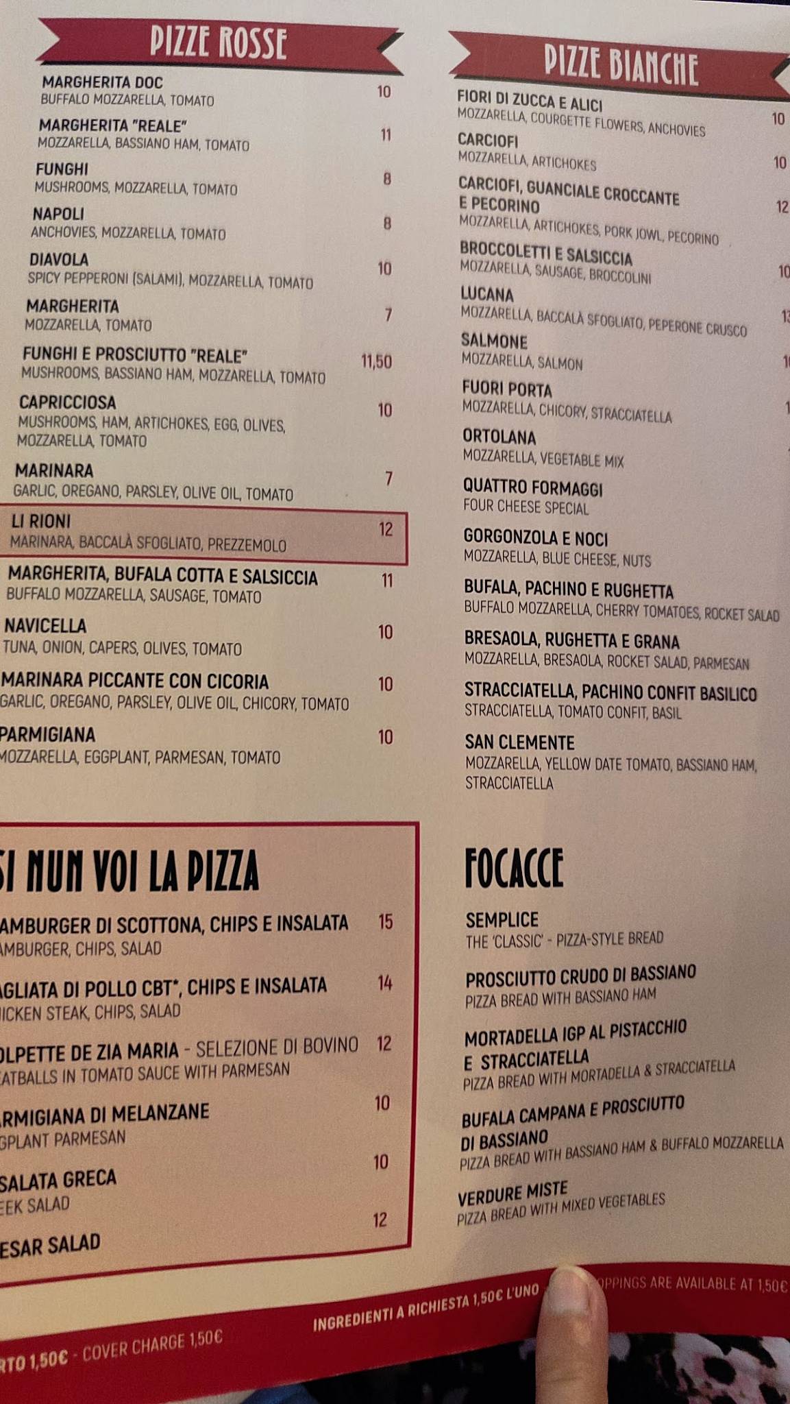 Menu di Li Rioni a Santiquattro 
