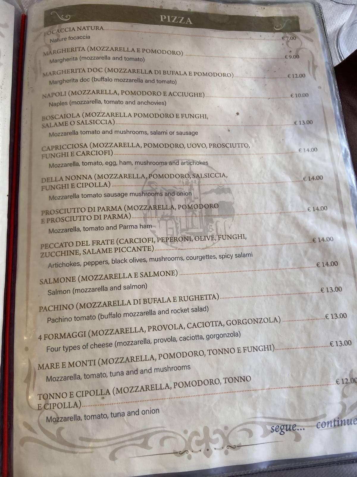 Menu di Li Rioni a Santiquattro 