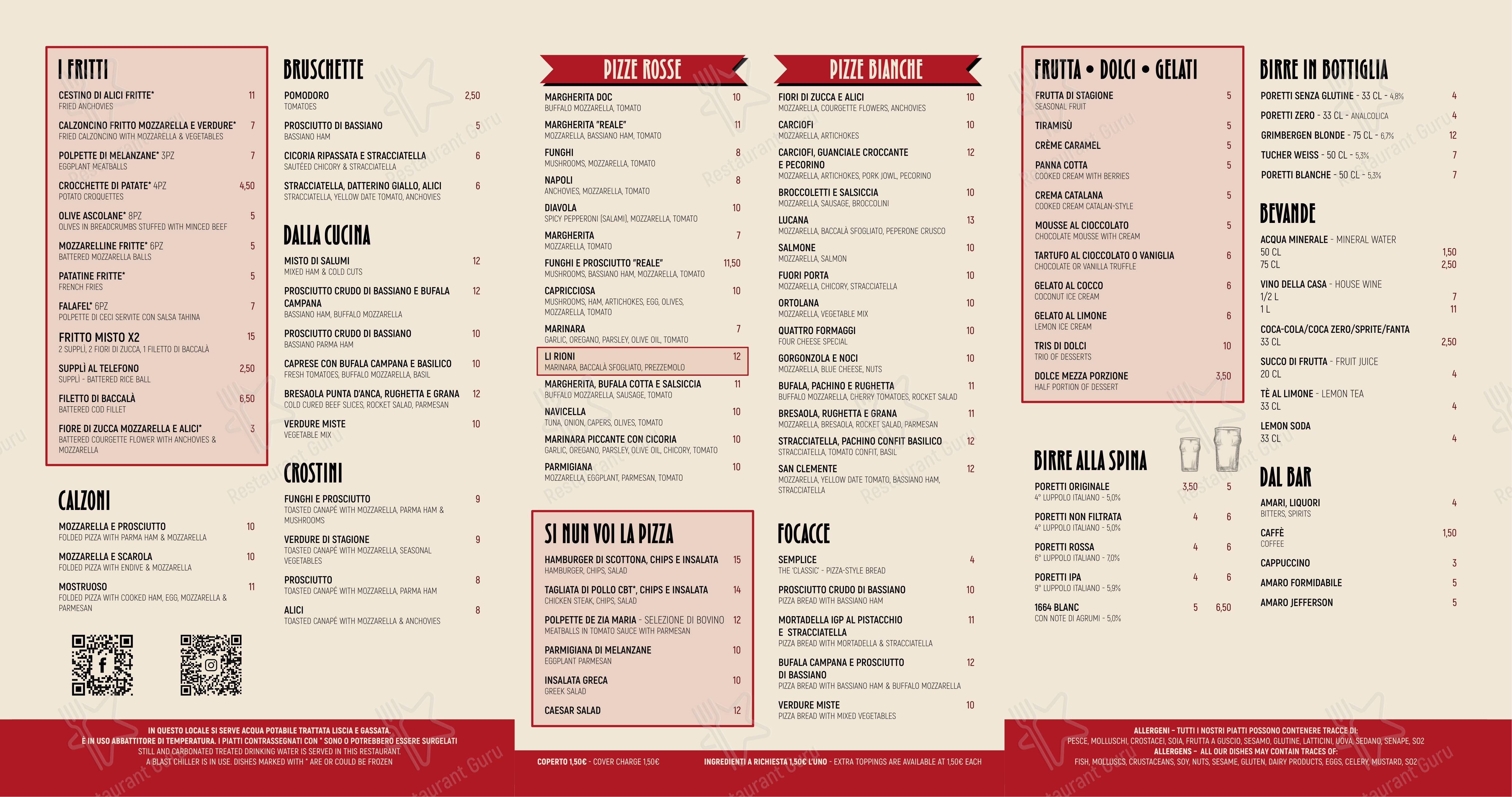 Menu di Li Rioni a Santiquattro - Menu