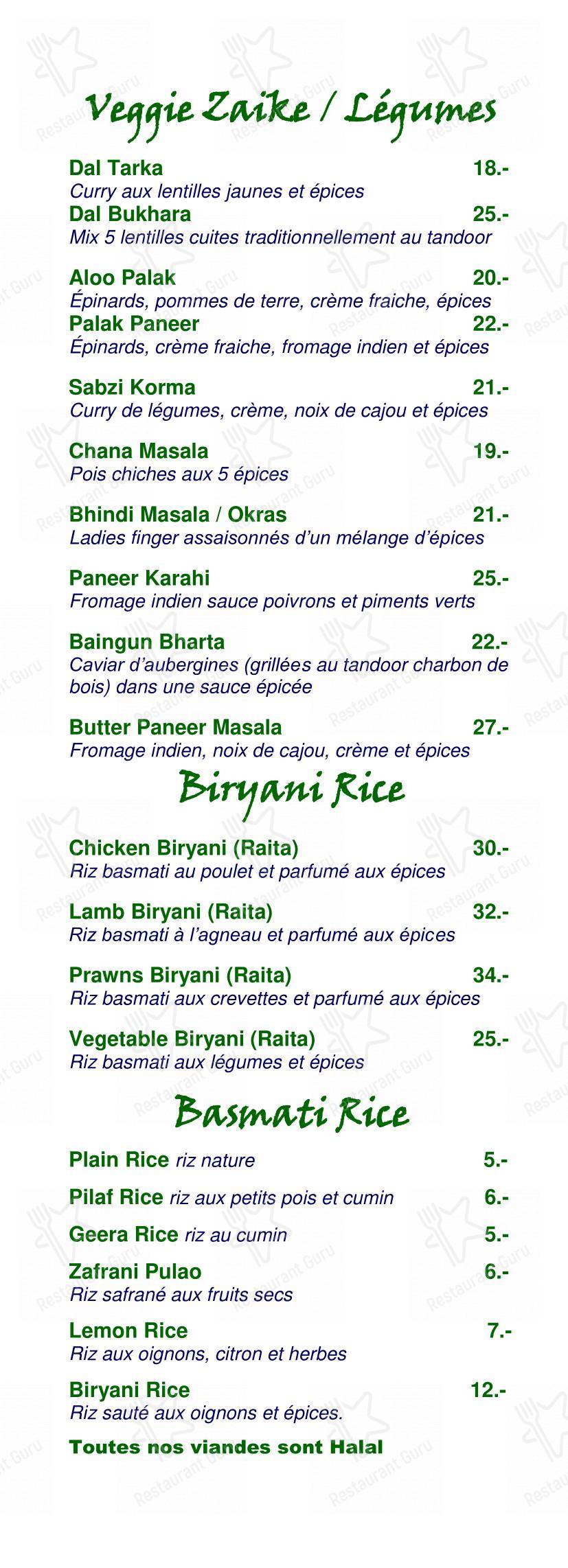 Little India dans Genève - Menu bar