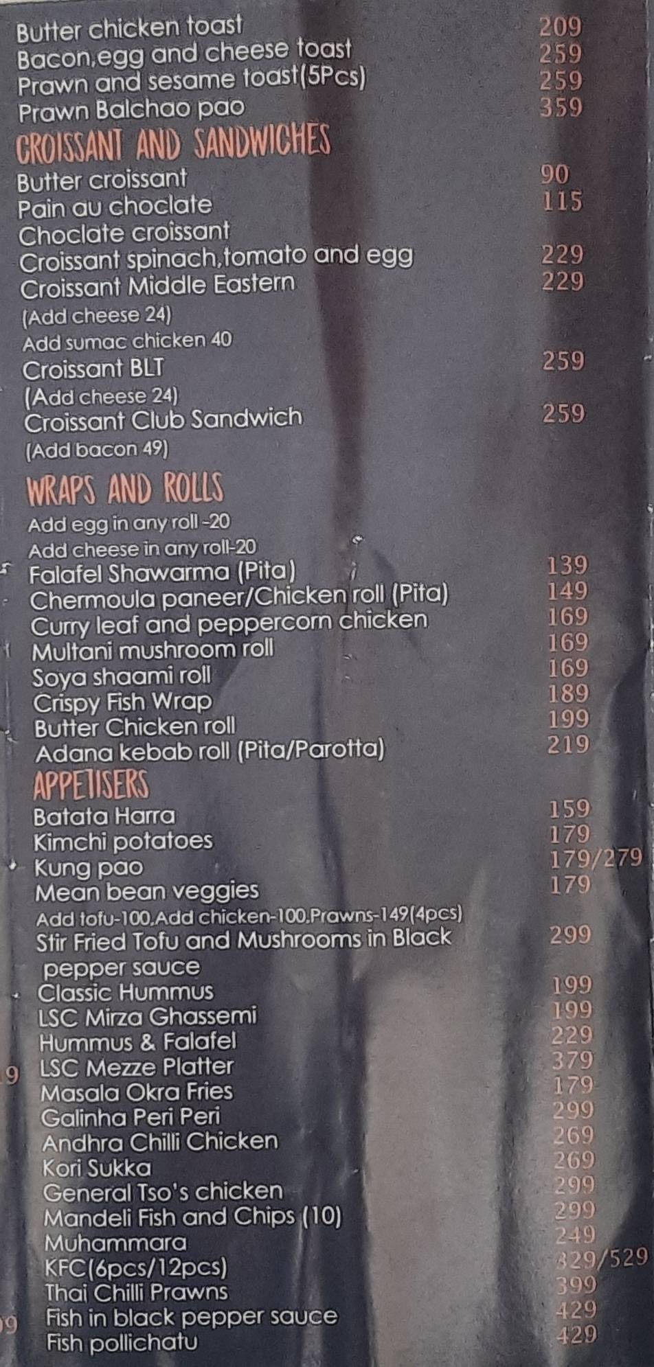 Little Spice Cafe menu