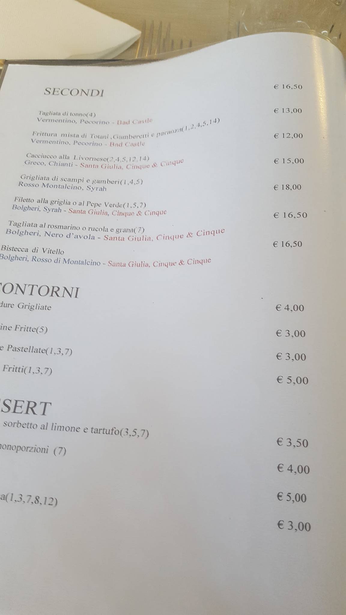 Menu di Lo Scoglio da Raf 1960 