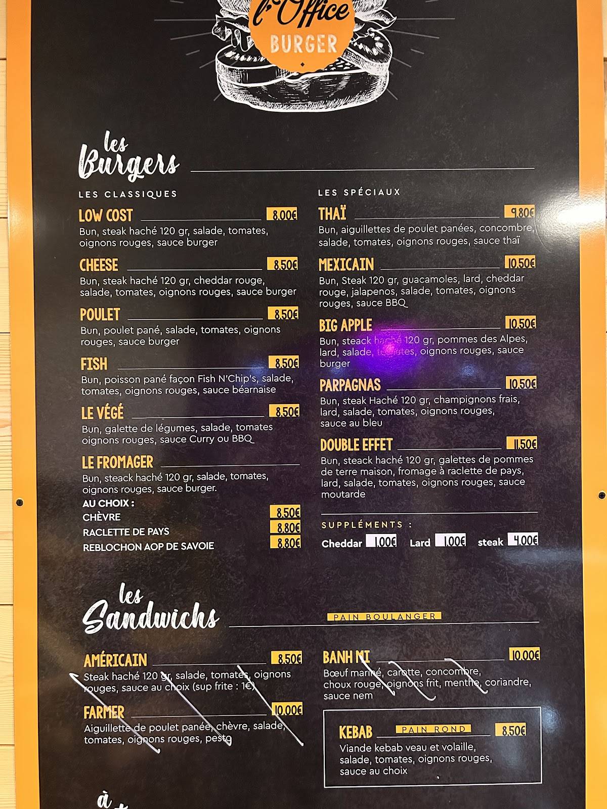Menu de L’office burger