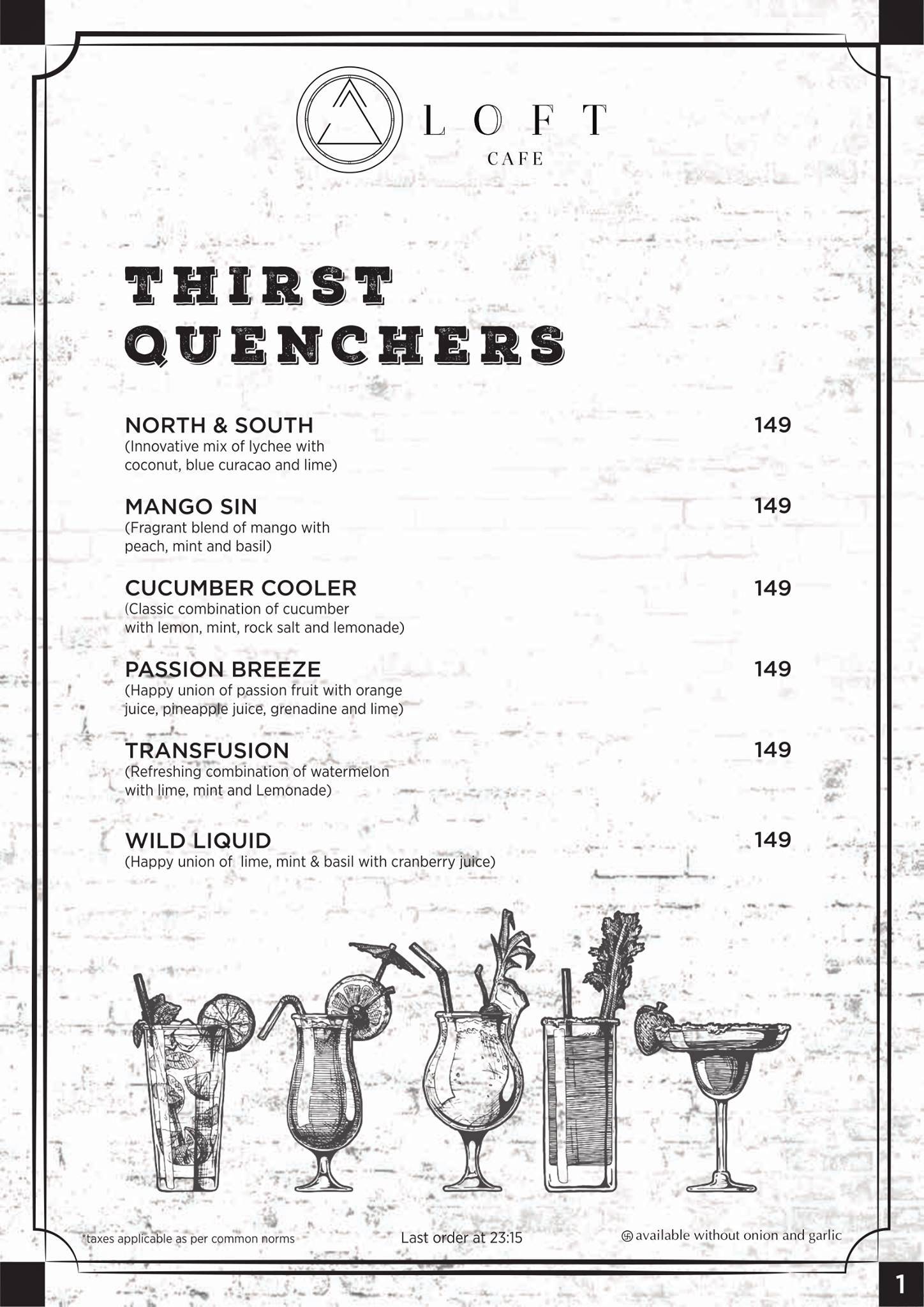 Loft Cafe & Restro menu