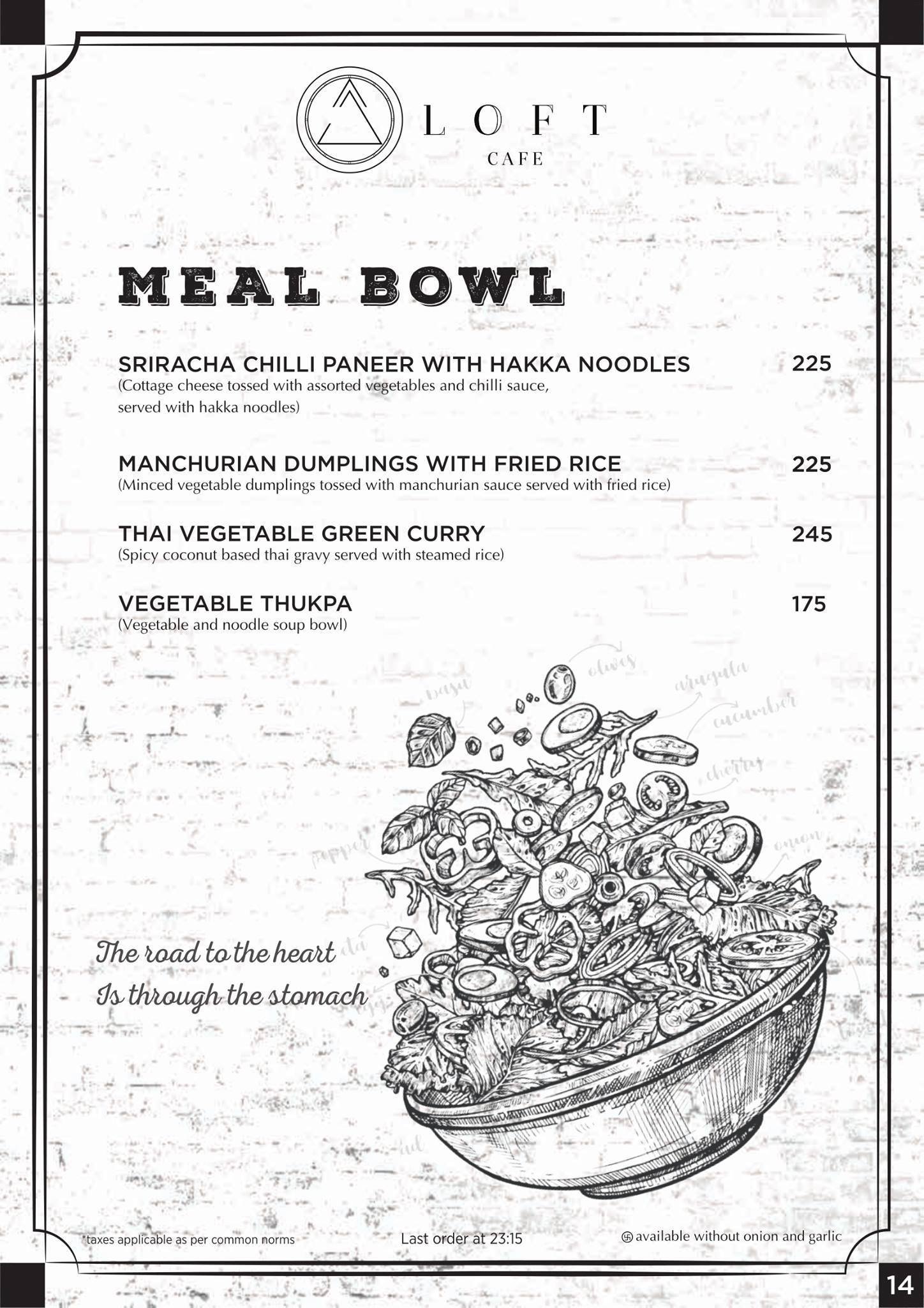 Loft Cafe & Restro menu