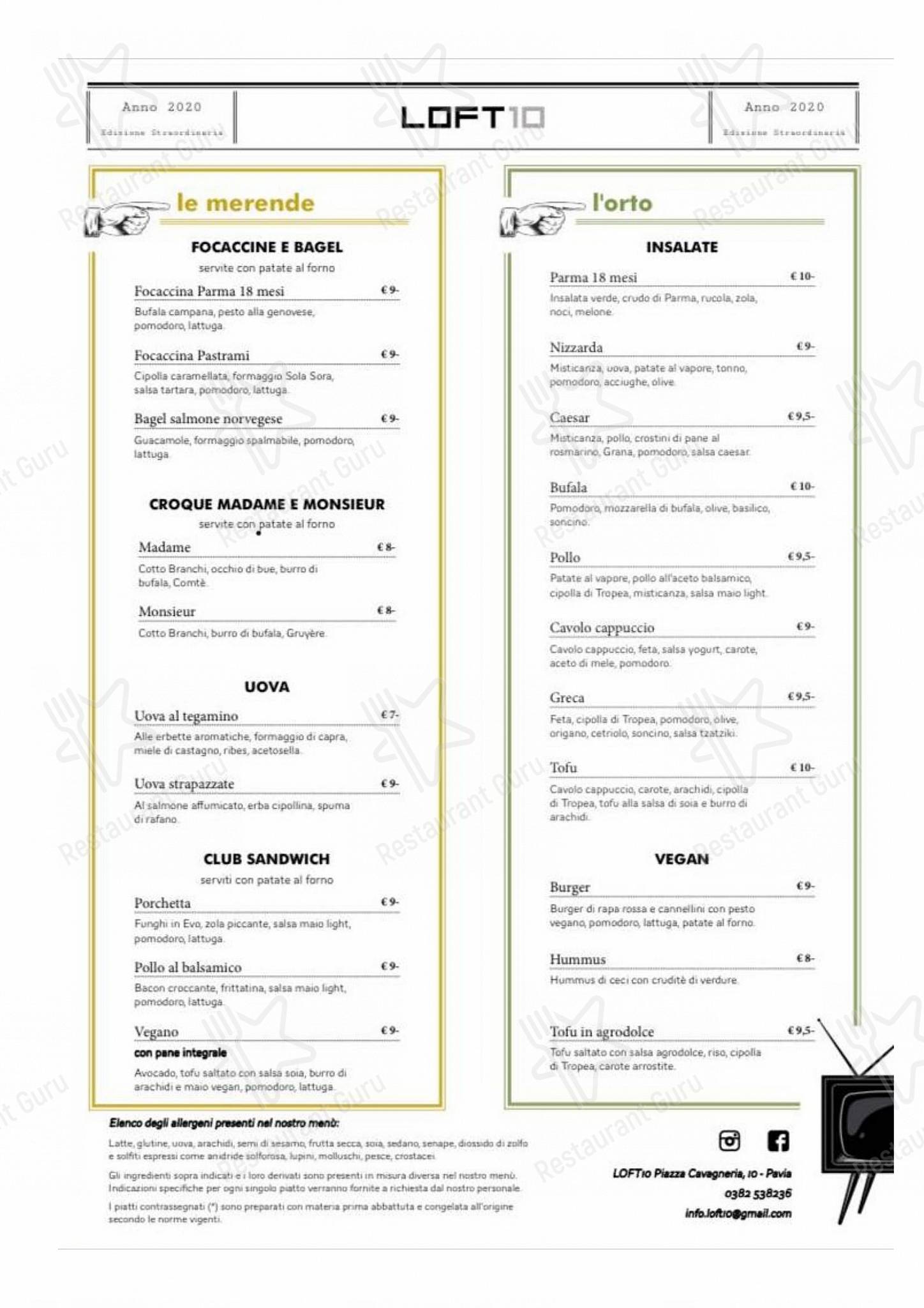 Menu di Loft10 Pavia - At Home Catering Menu