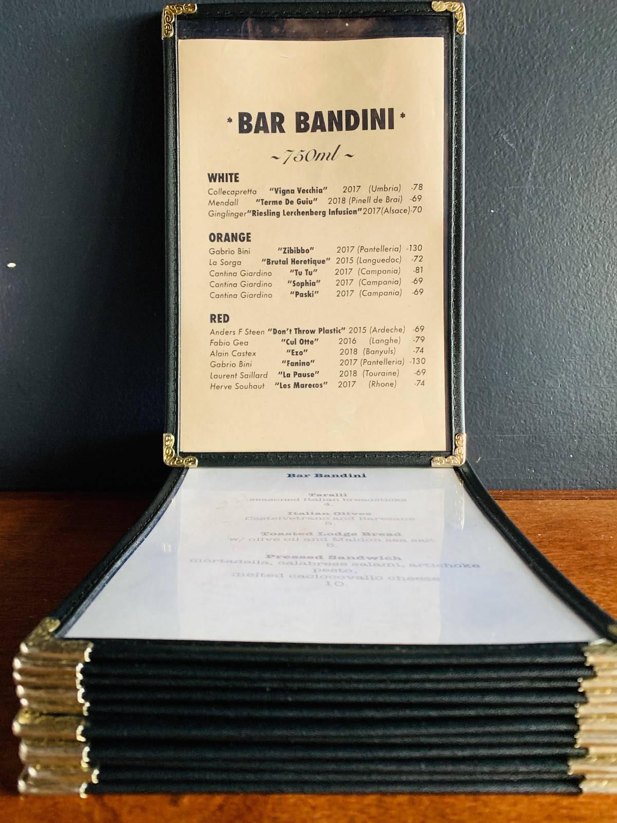 Menu at Bar Bandini, Los Angeles