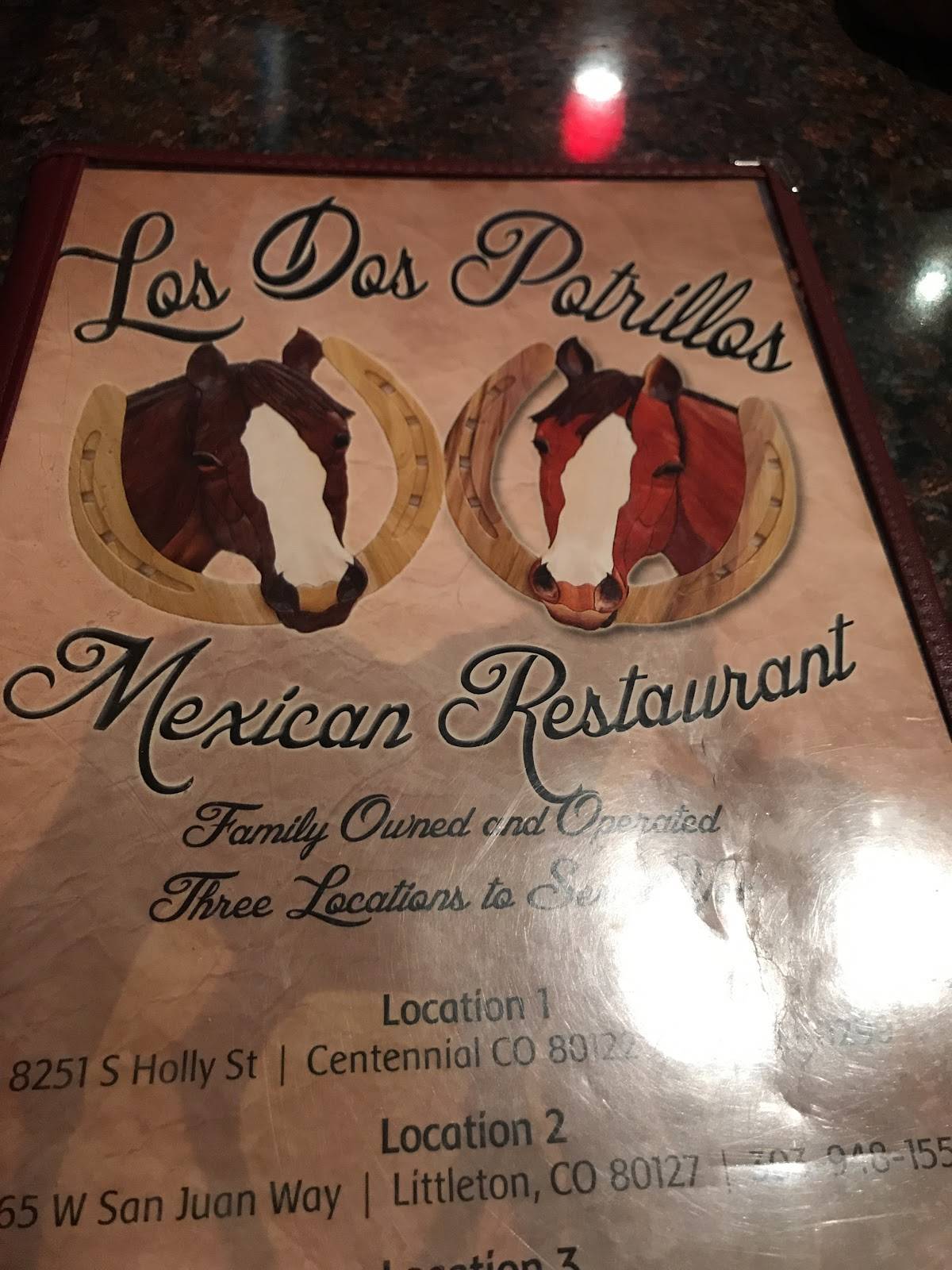 Menu at Los Dos Potrillos Mexican Restaurant, Centennial, S Holly St