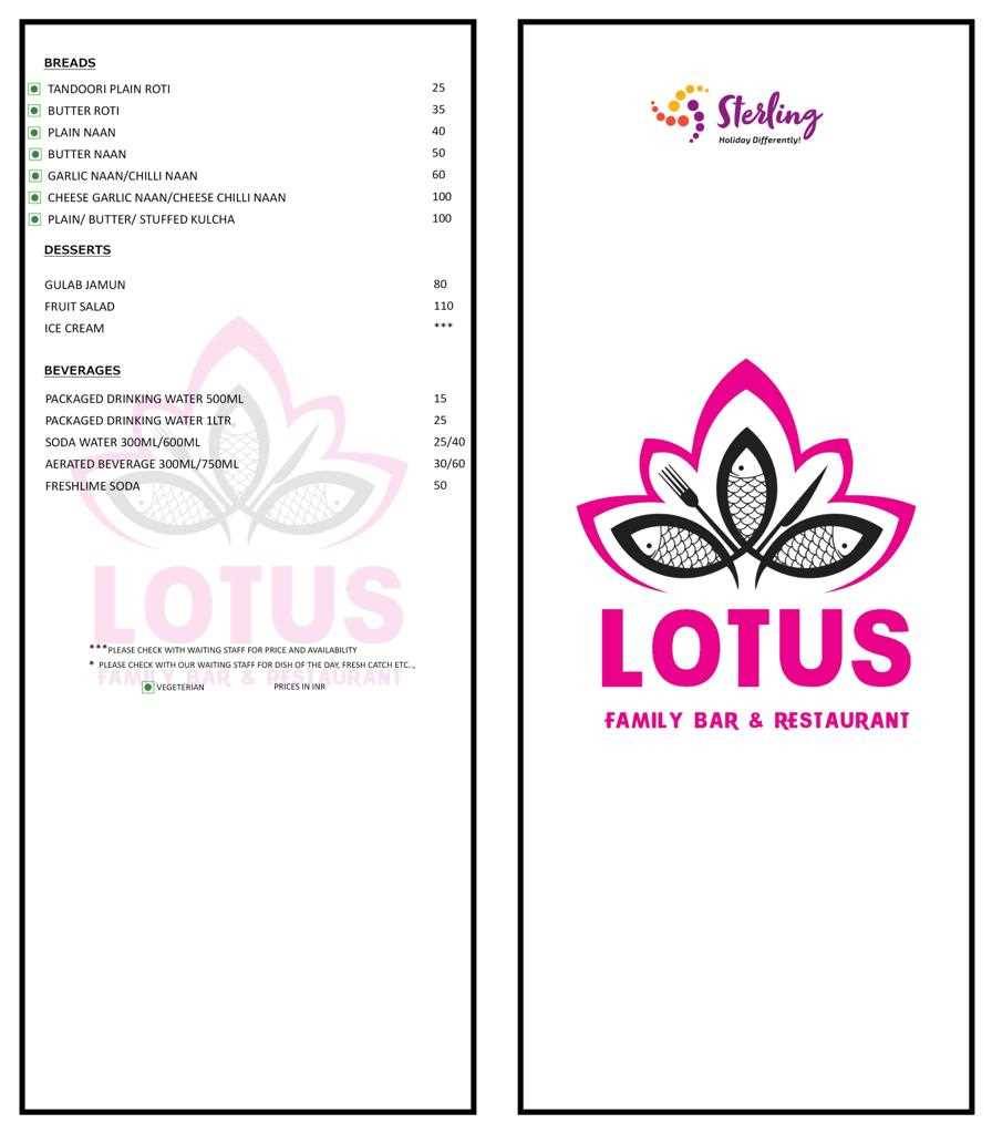 Lotus Restaurant menu