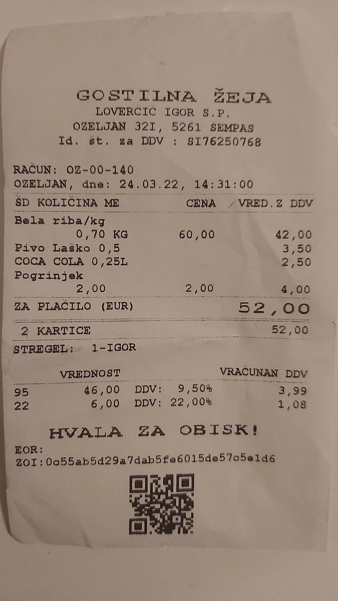 Menu di Loverčič Igor s.p. - Gostilna žeja 