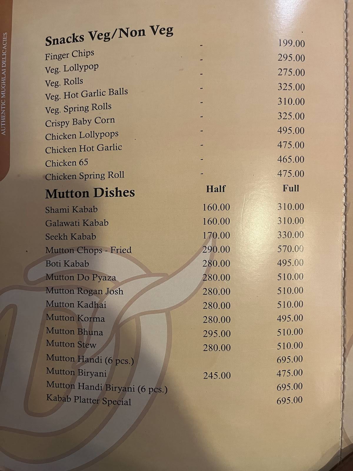 Aadab-e-Dastarkhwan Restaurant menu