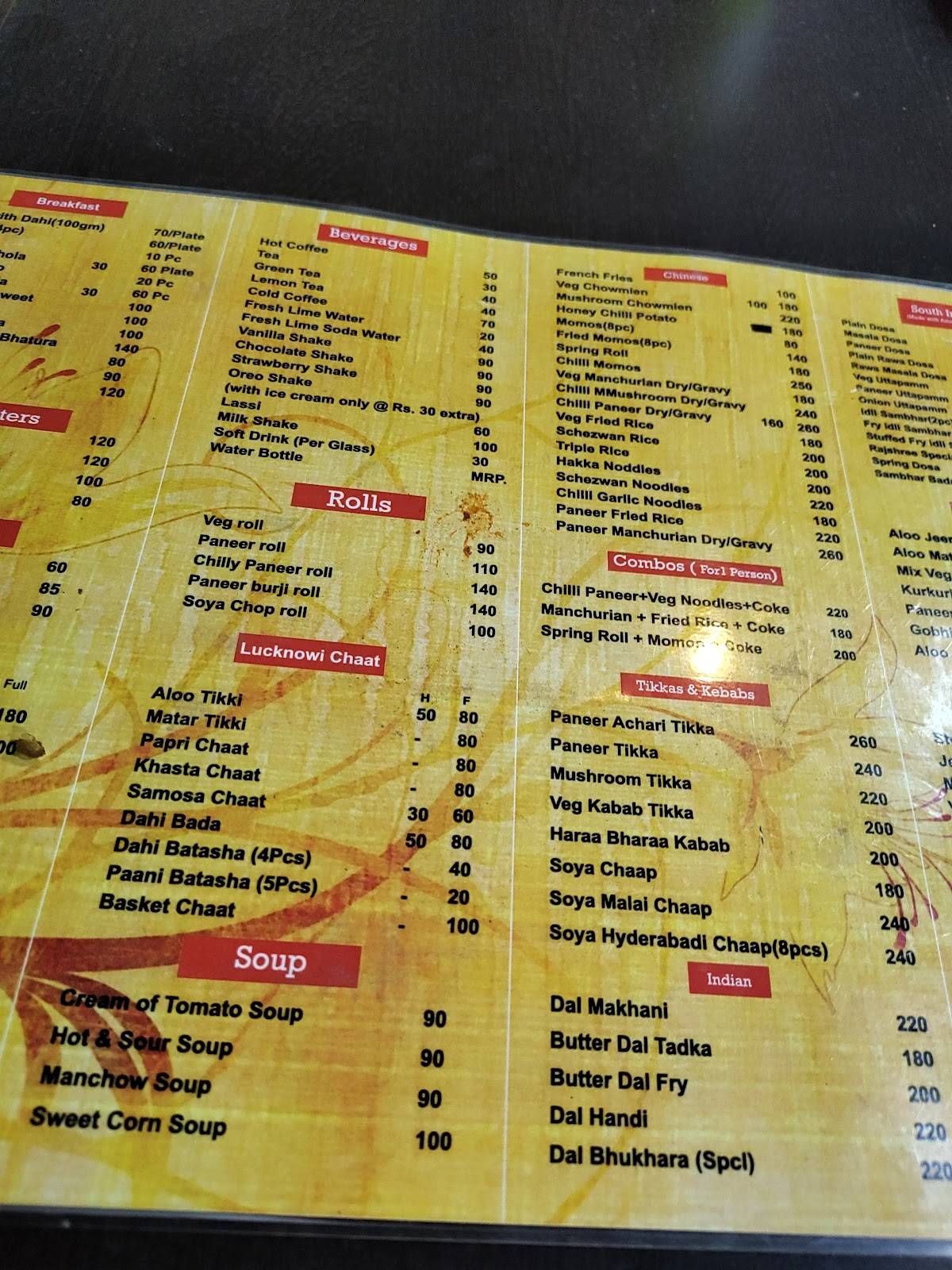 Rajshree sweets and Restaurant menu