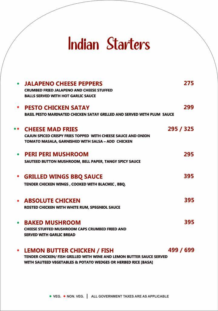 The Olivia Bar and Kitchen menu