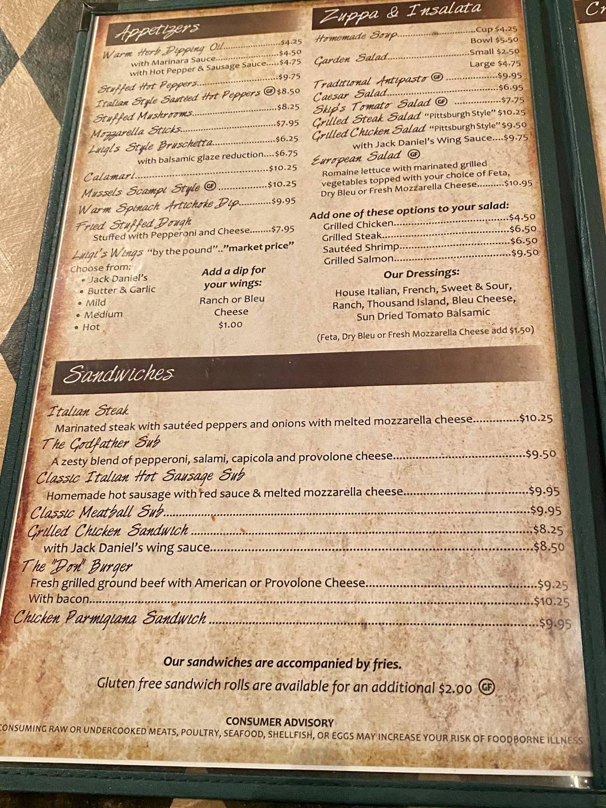 Menu at Luigi's Ristorante & Catering of DuBois restaurant, DuBois