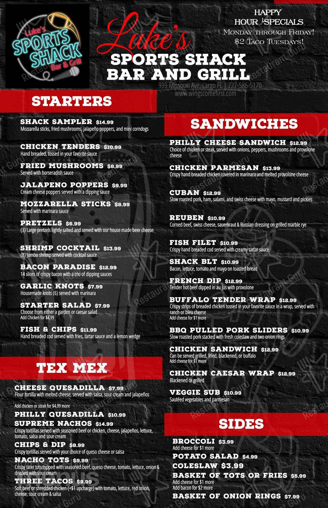 Menu at Luke's Sports Shack Bar & Grill, Largo