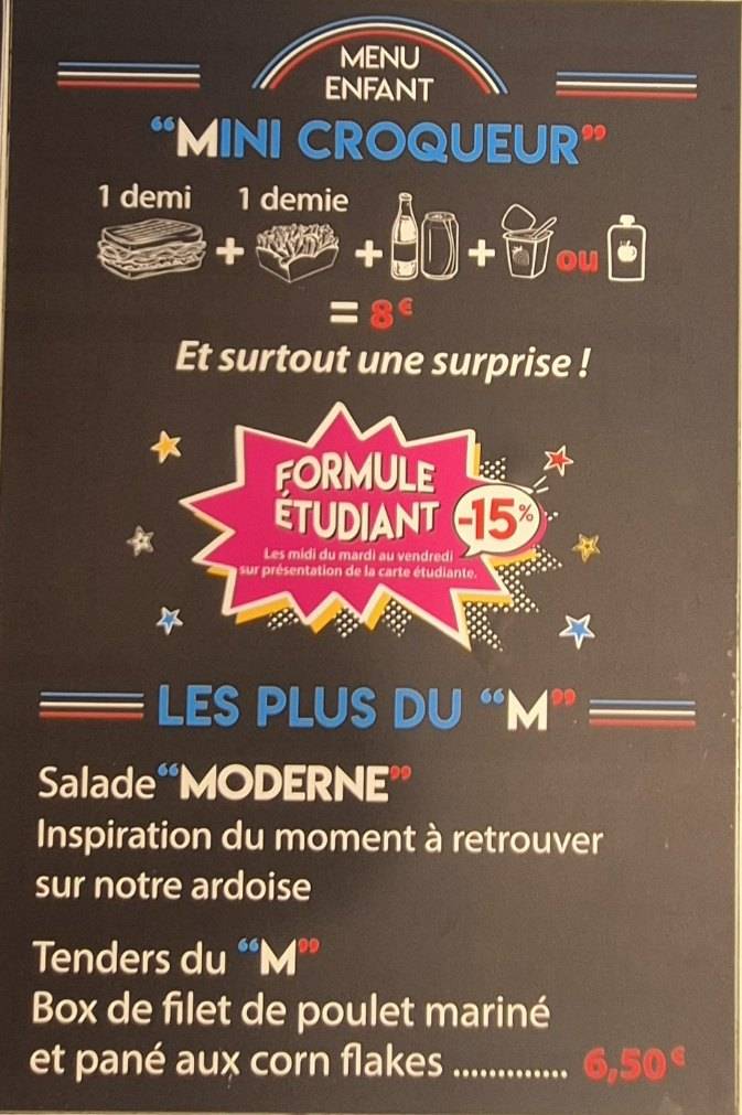Menu de "M" TON CROQ