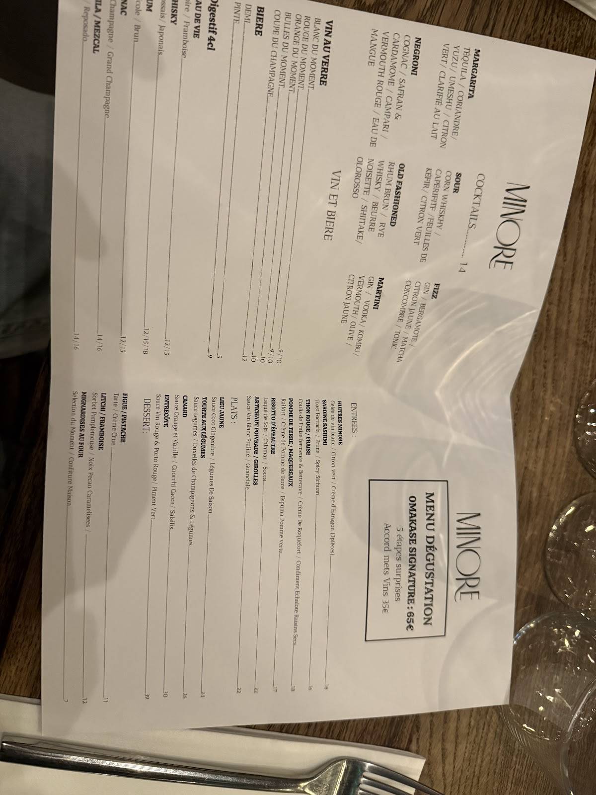 Menu de MINORE